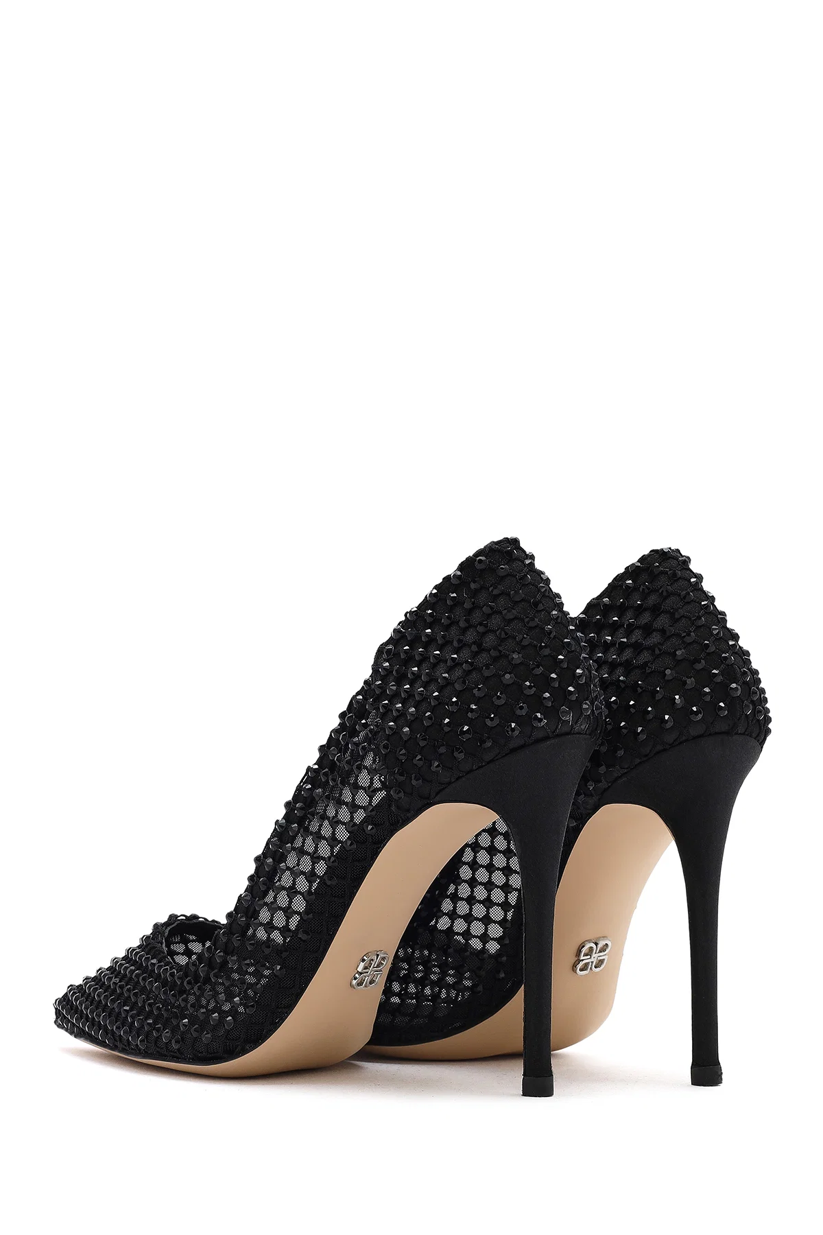 Kadın Siyah Taşlı Yüksek İnce Topuklu Deri Stiletto - Image 6