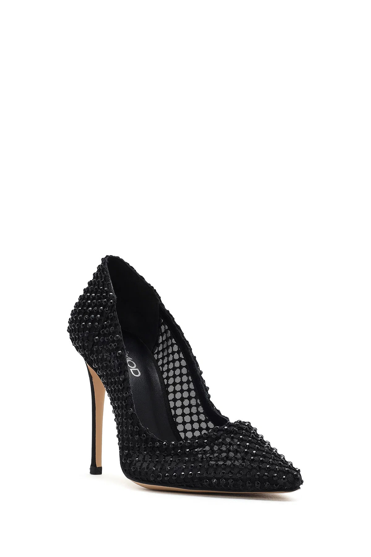 Kadın Siyah Taşlı Yüksek İnce Topuklu Deri Stiletto - Image 7