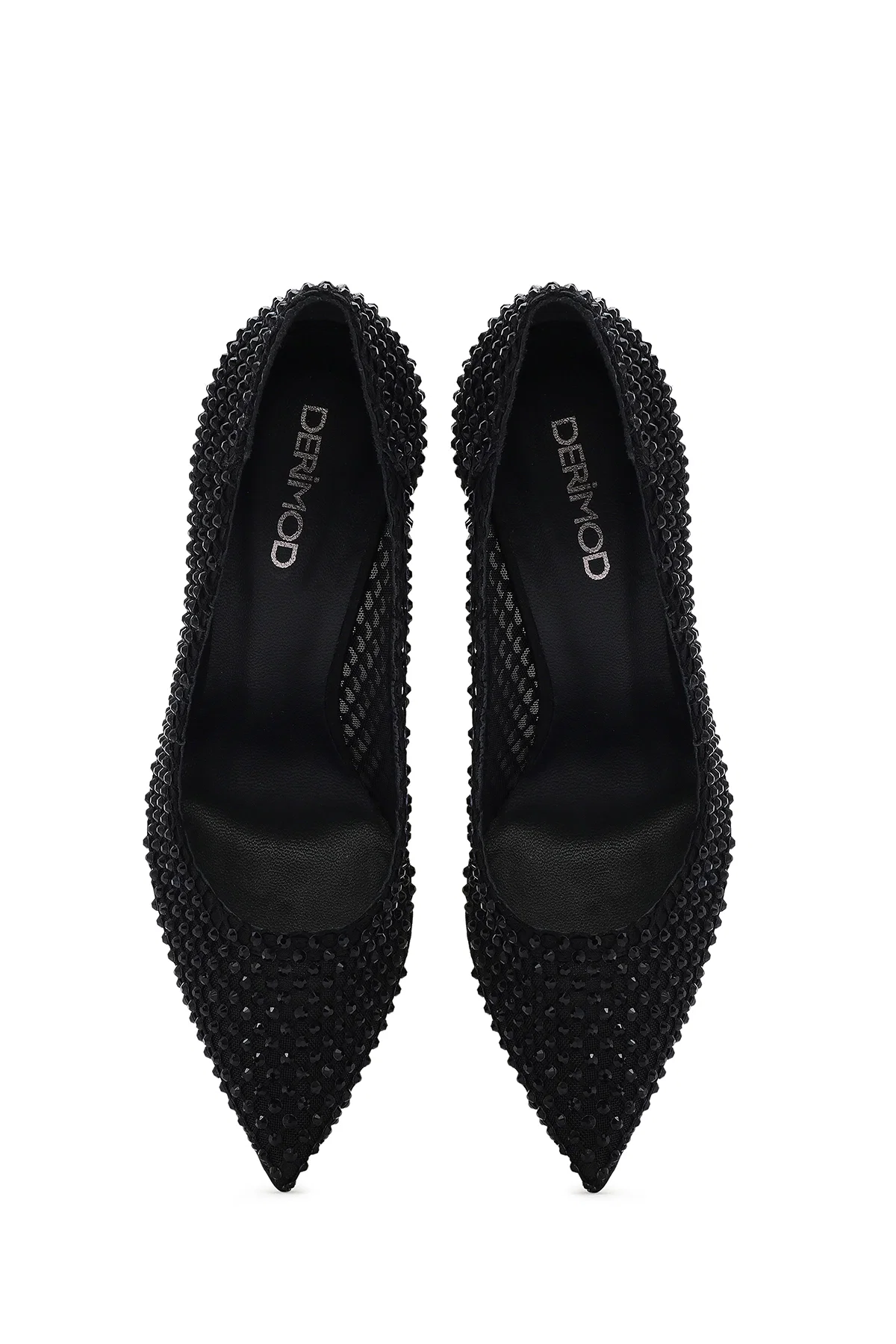 Kadın Siyah Taşlı Yüksek İnce Topuklu Deri Stiletto - Image 8