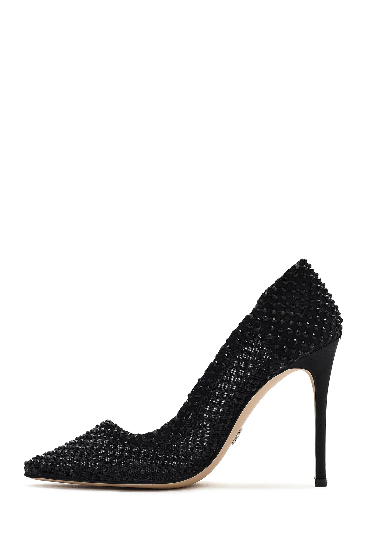 Kadın Siyah Taşlı Yüksek İnce Topuklu Deri Stiletto - Image 3