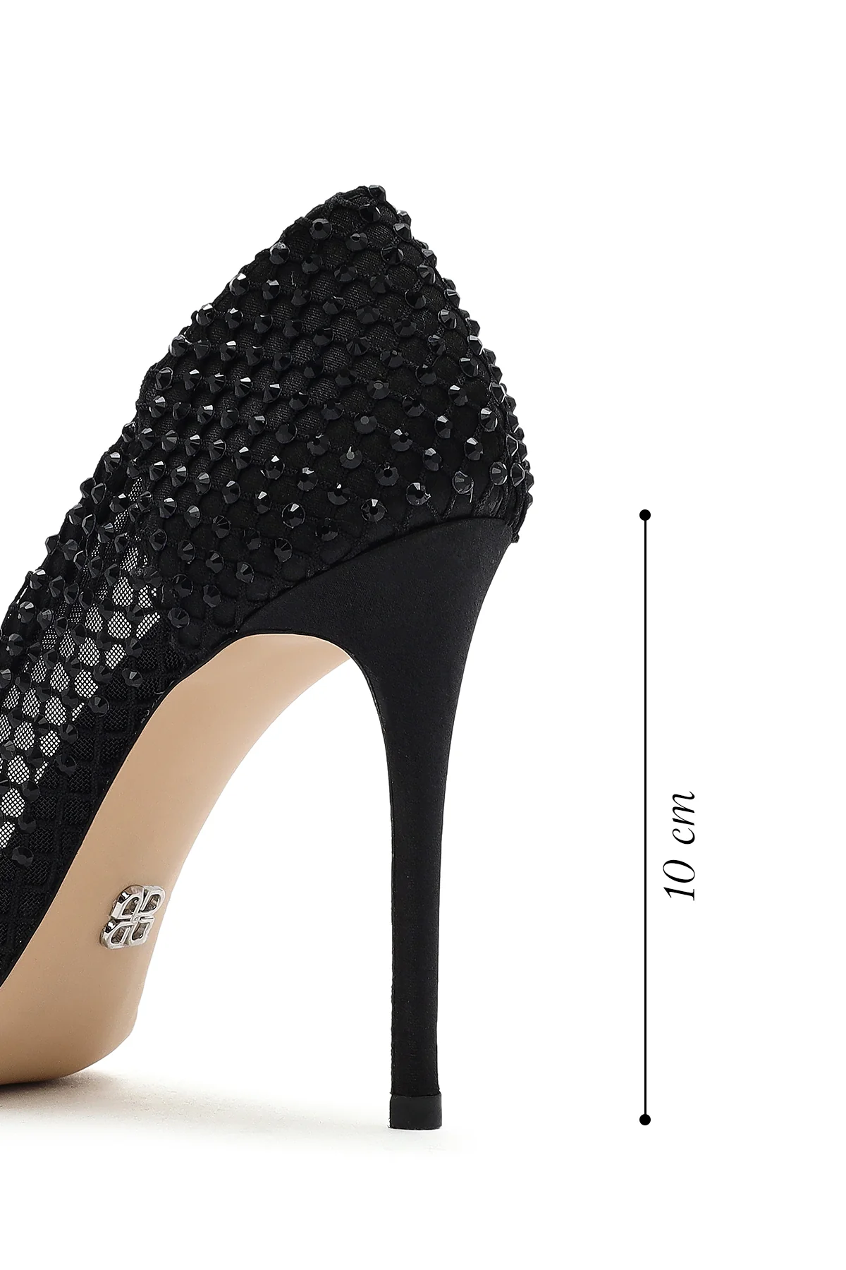 Kadın Siyah Taşlı Yüksek İnce Topuklu Deri Stiletto - Image 4