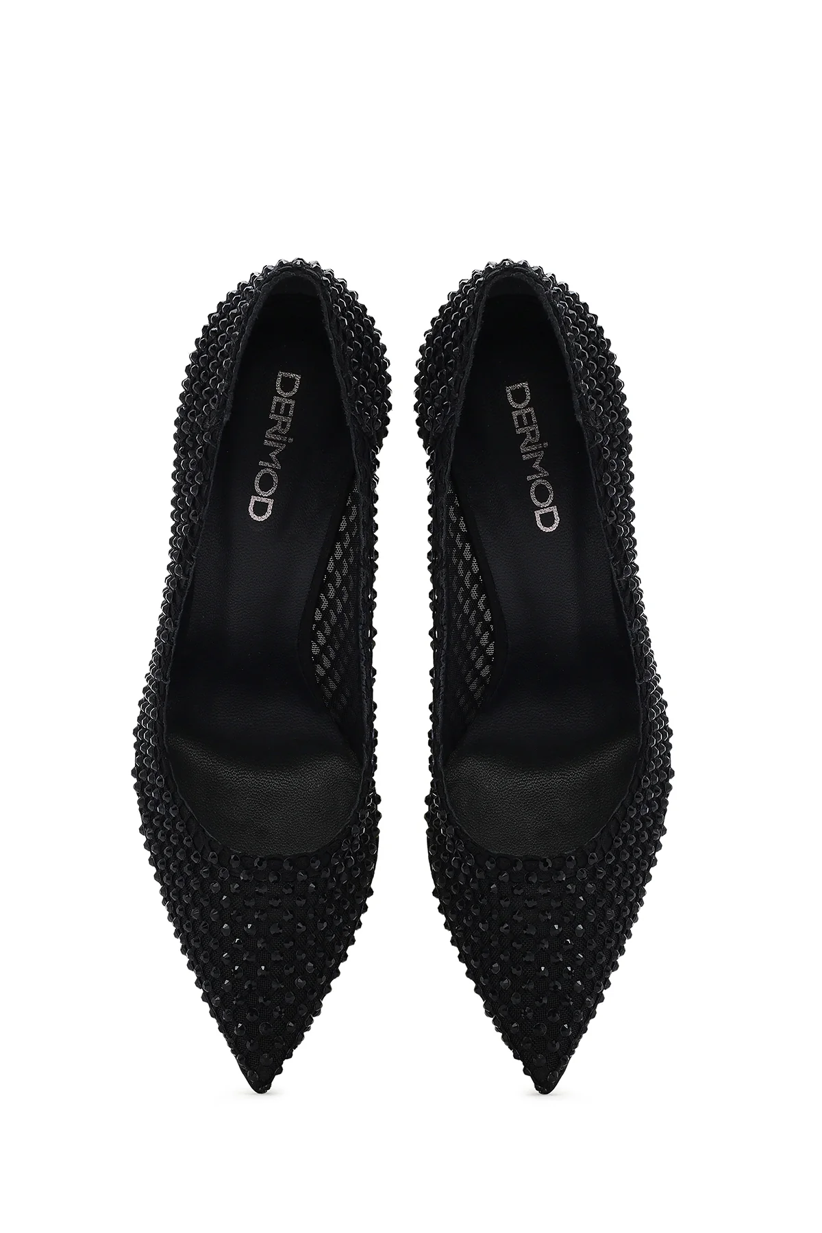 Kadın Siyah Taşlı Yüksek İnce Topuklu Deri Stiletto - Image 5