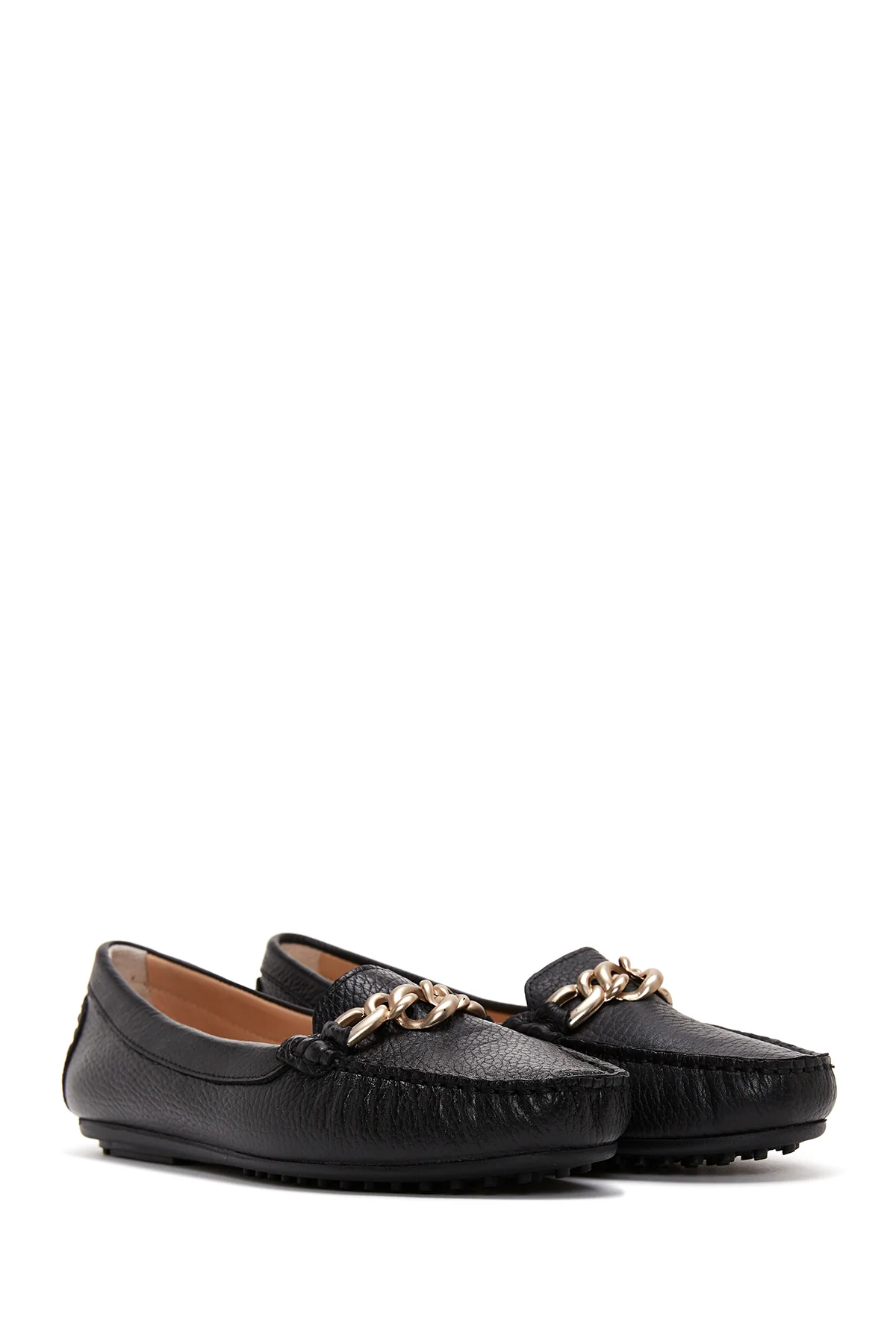 Kadın Siyah Toka Detaylı Deri Casual Loafer - Image 3