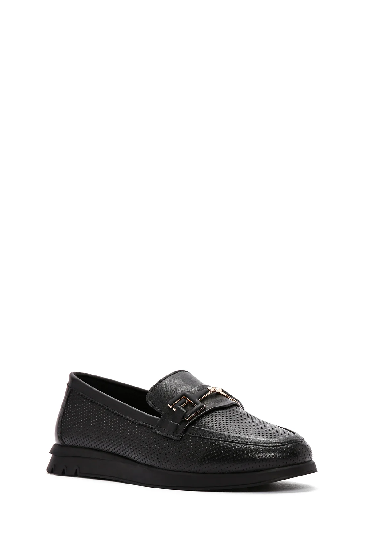 Kadın Siyah Toka Detaylı Deri Comfort Loafer - Image 5
