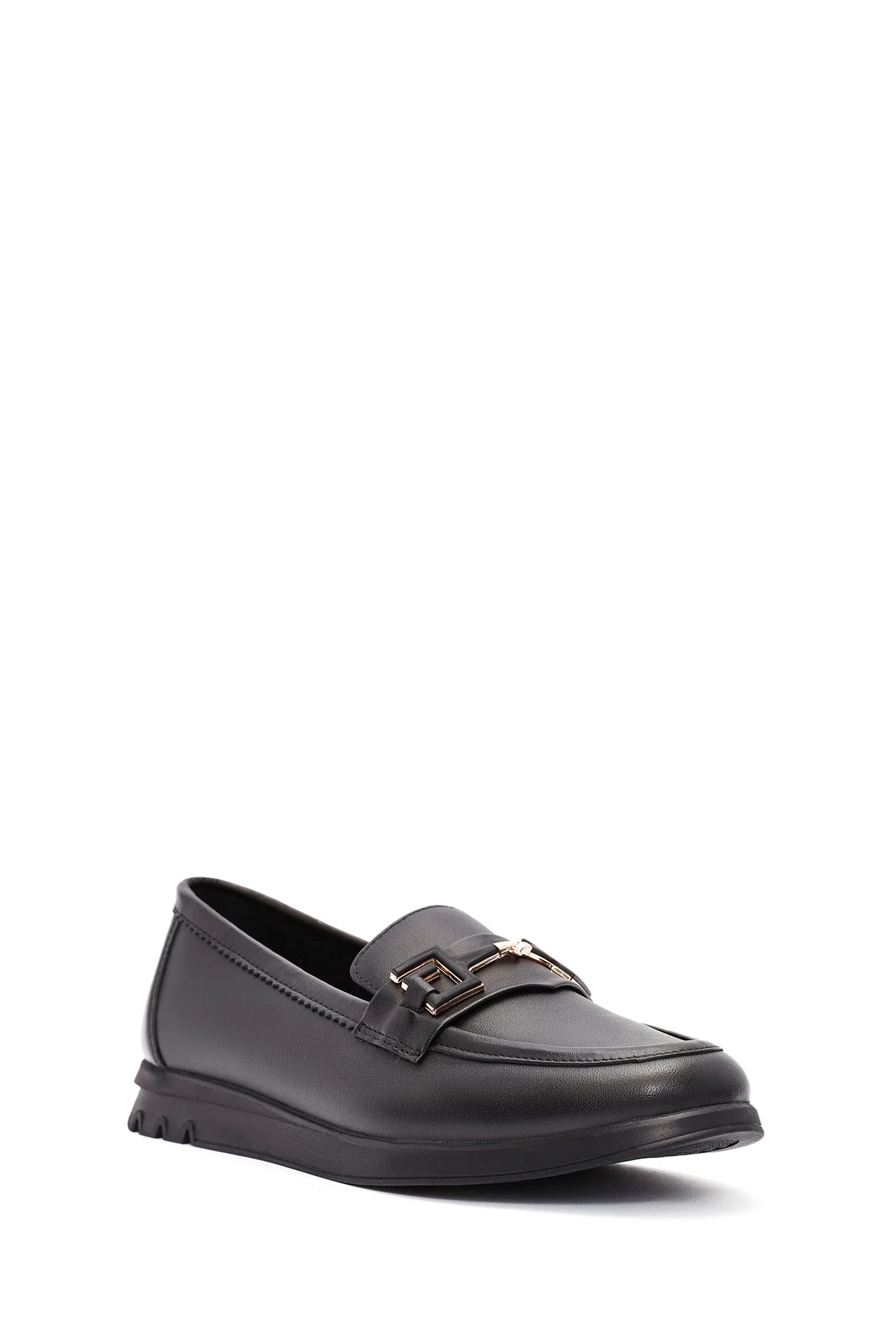 Kadın Siyah Toka Detaylı Deri Comfort Loafer - Image 6