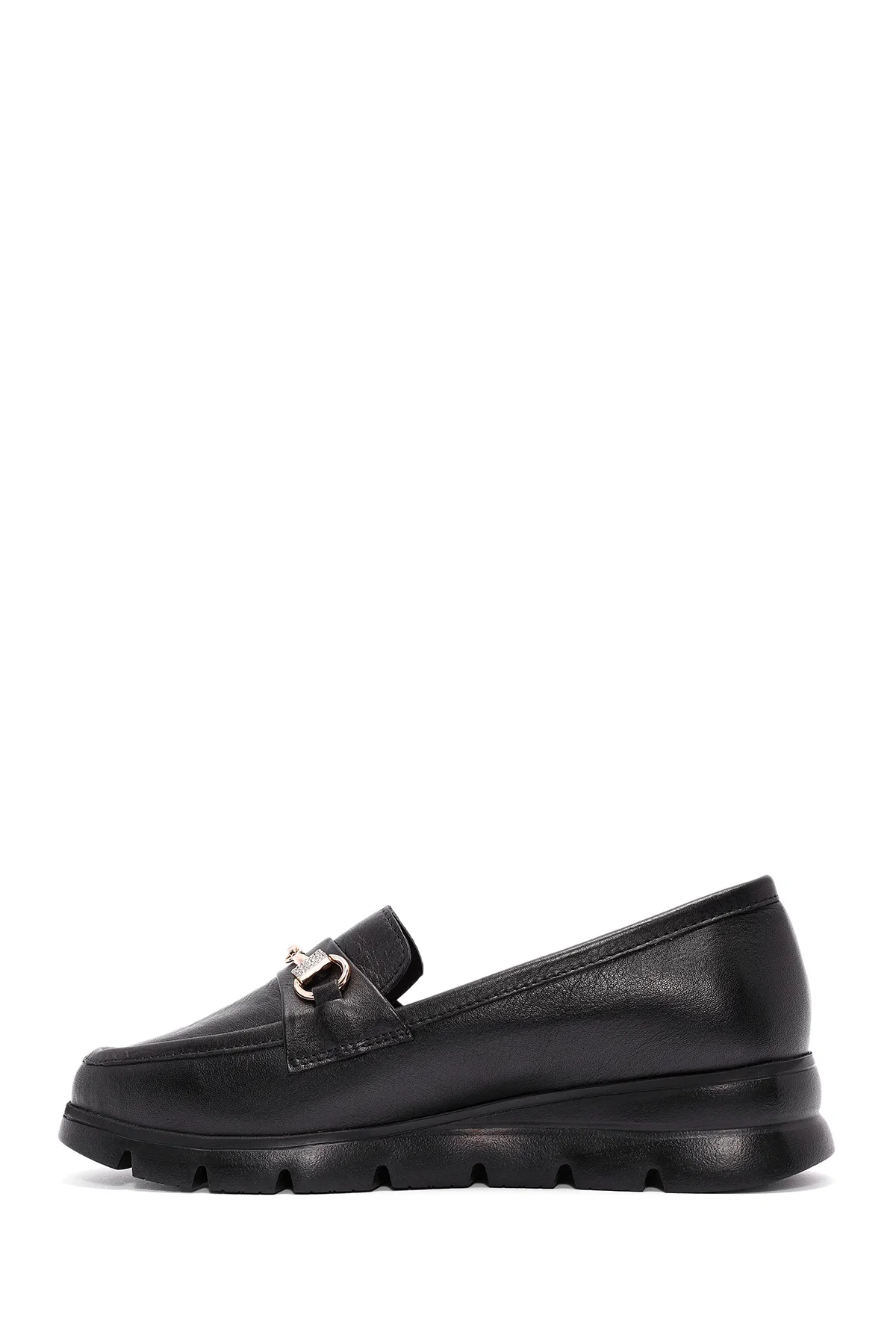 Kadın Siyah Toka Detaylı Deri Comfort Loafer - Image 2