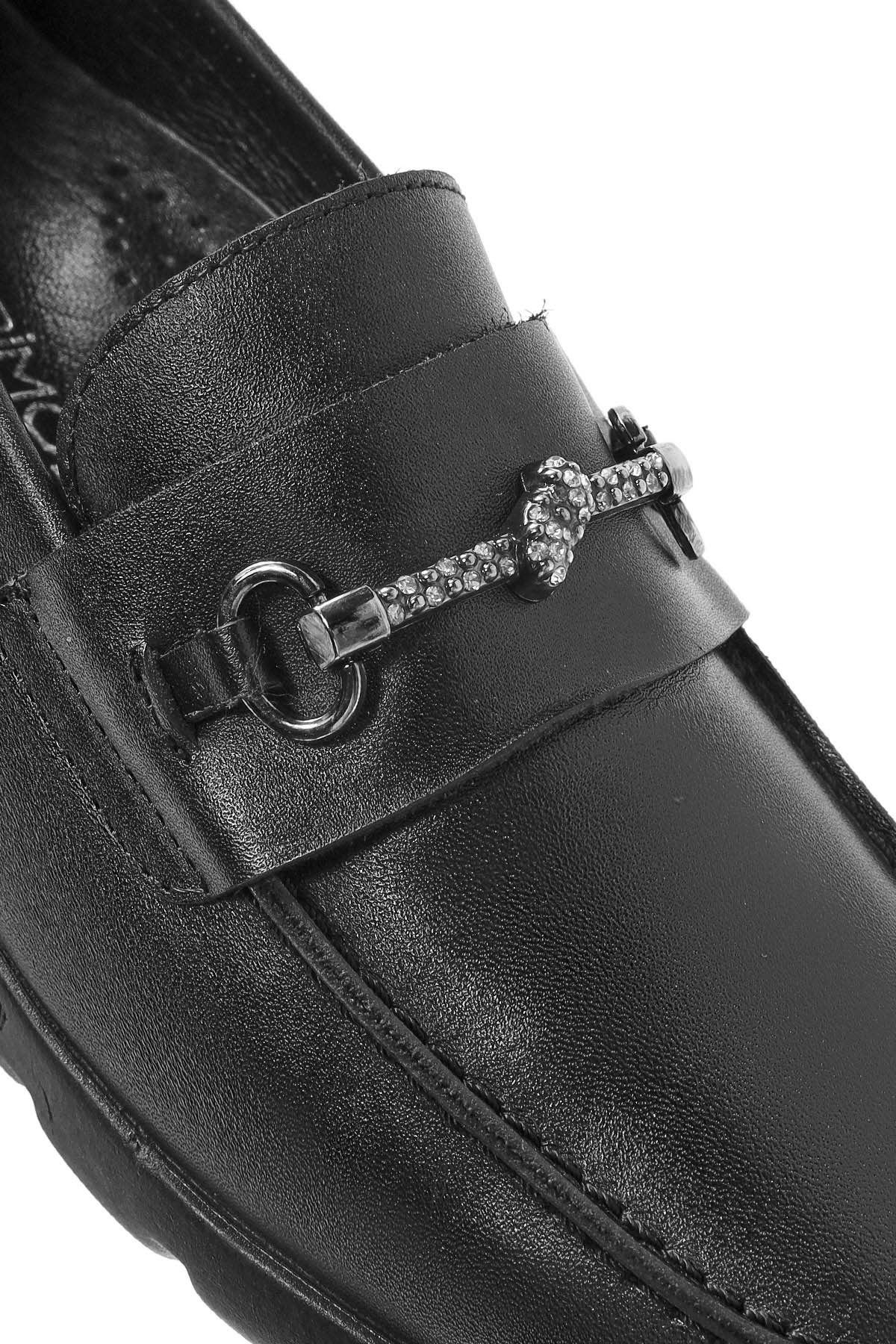 Kadın Siyah Toka Detaylı Deri Comfort Loafer - Image 10