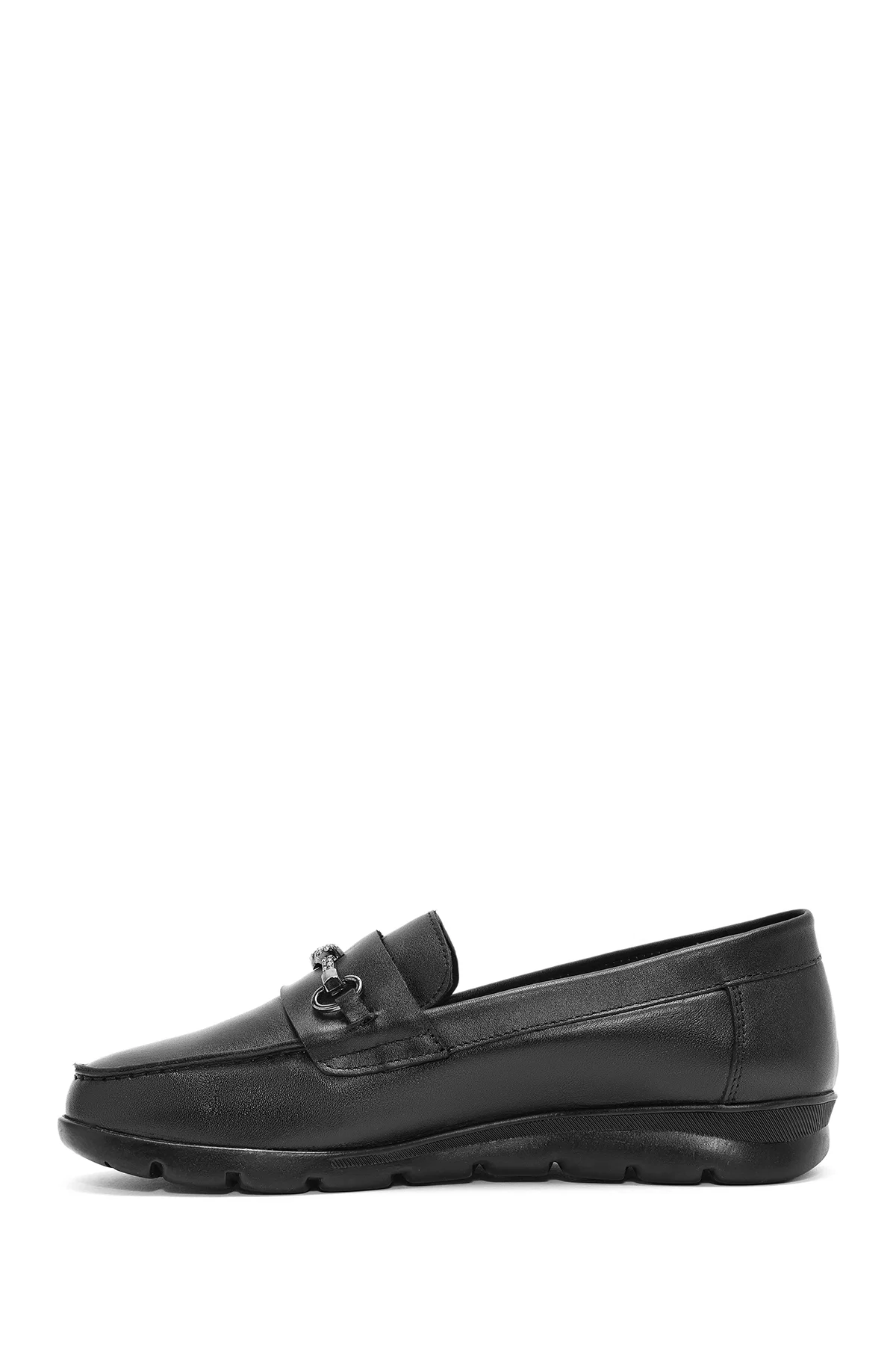 Kadın Siyah Toka Detaylı Deri Comfort Loafer - Image 2
