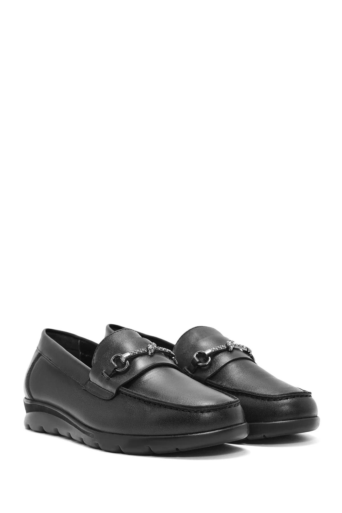 Kadın Siyah Toka Detaylı Deri Comfort Loafer - Image 3