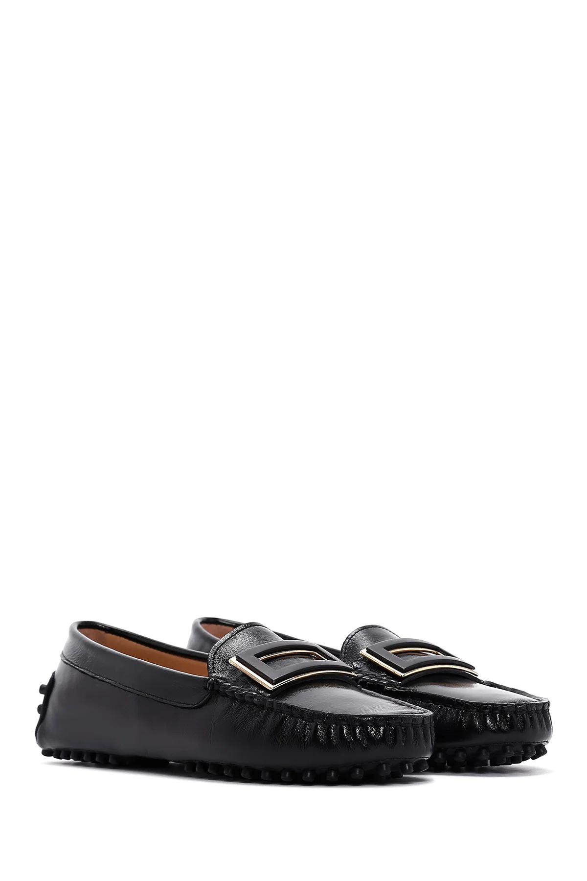 Kadın Siyah Toka Detaylı Deri Loafer - Image 3
