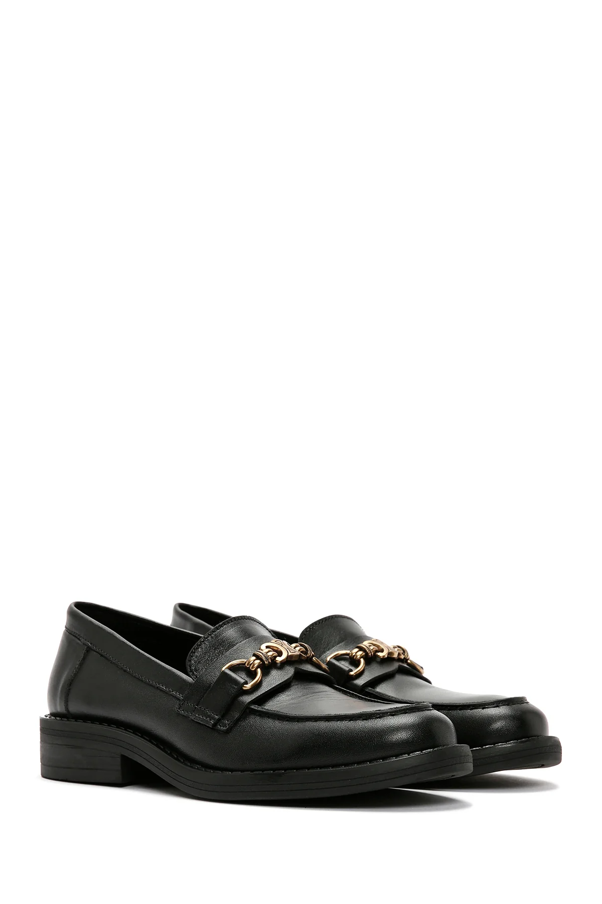 Kadın Siyah Toka Detaylı Deri Maskülen Loafer - Image 3