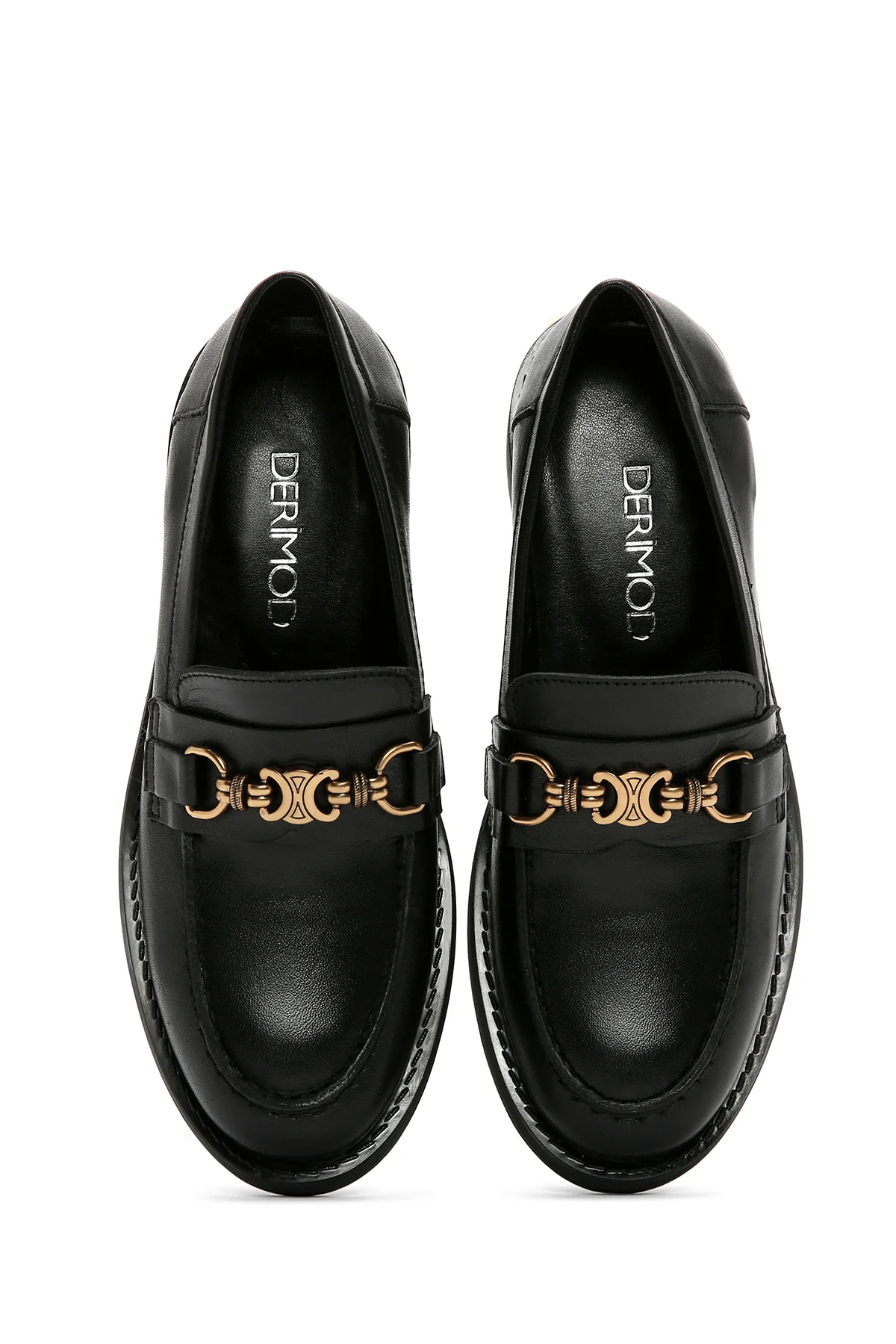 Kadın Siyah Toka Detaylı Deri Maskülen Loafer - Image 6