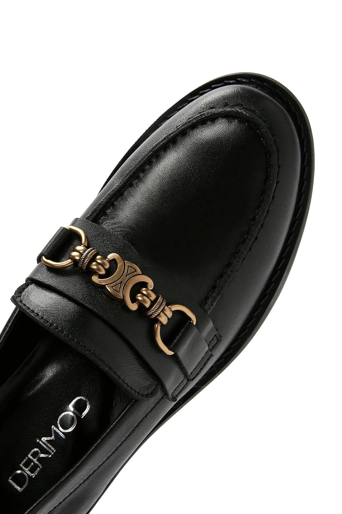 Kadın Siyah Toka Detaylı Deri Maskülen Loafer - Image 9