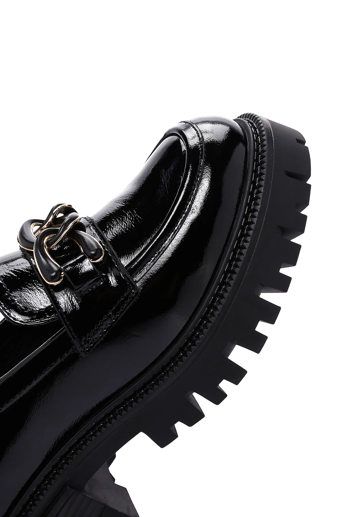 Kadın Siyah Toka Detaylı Deri Maskülen Loafer - Image 9