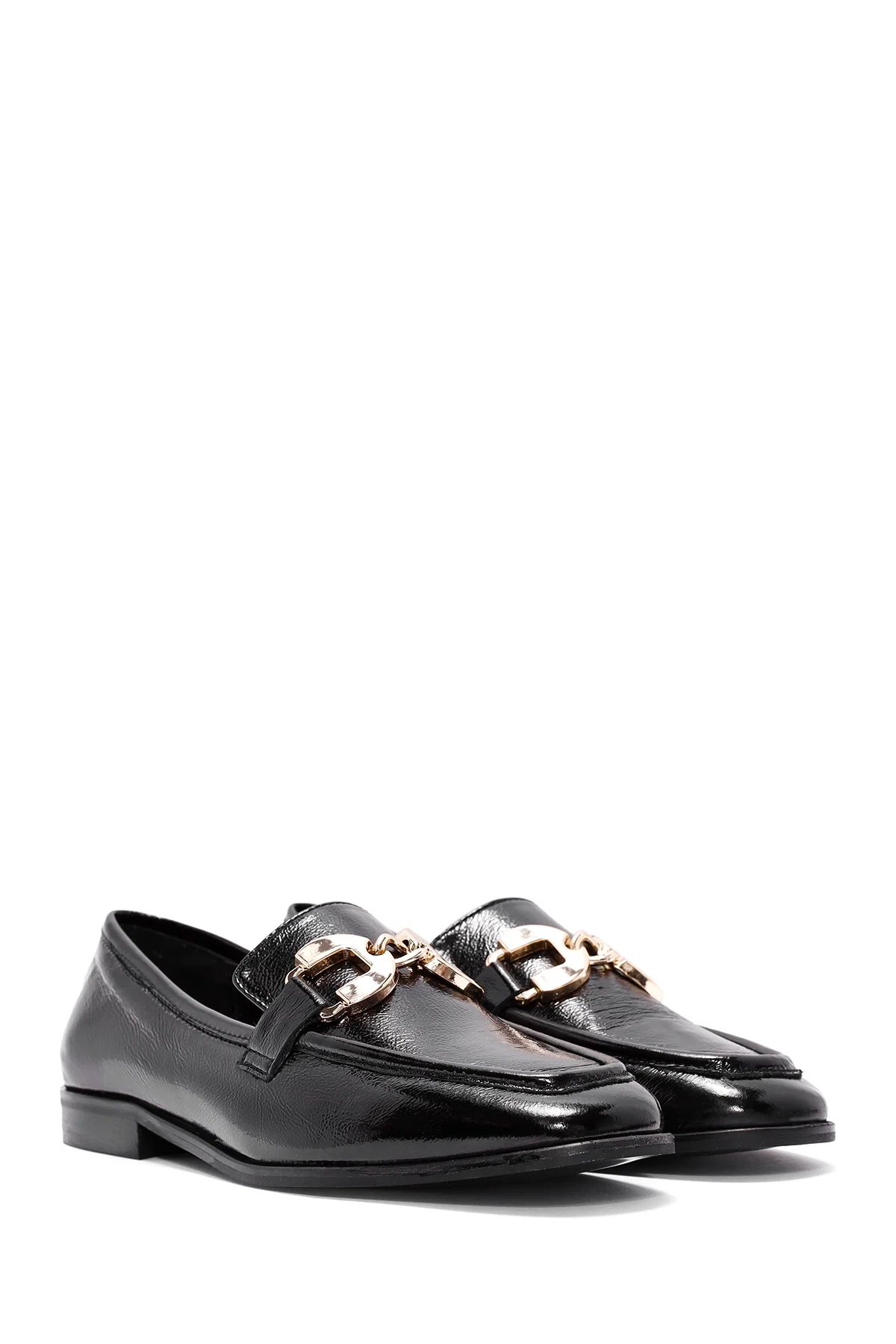 Kadın Siyah Toka Detaylı Deri Maskülen Loafer - Image 3
