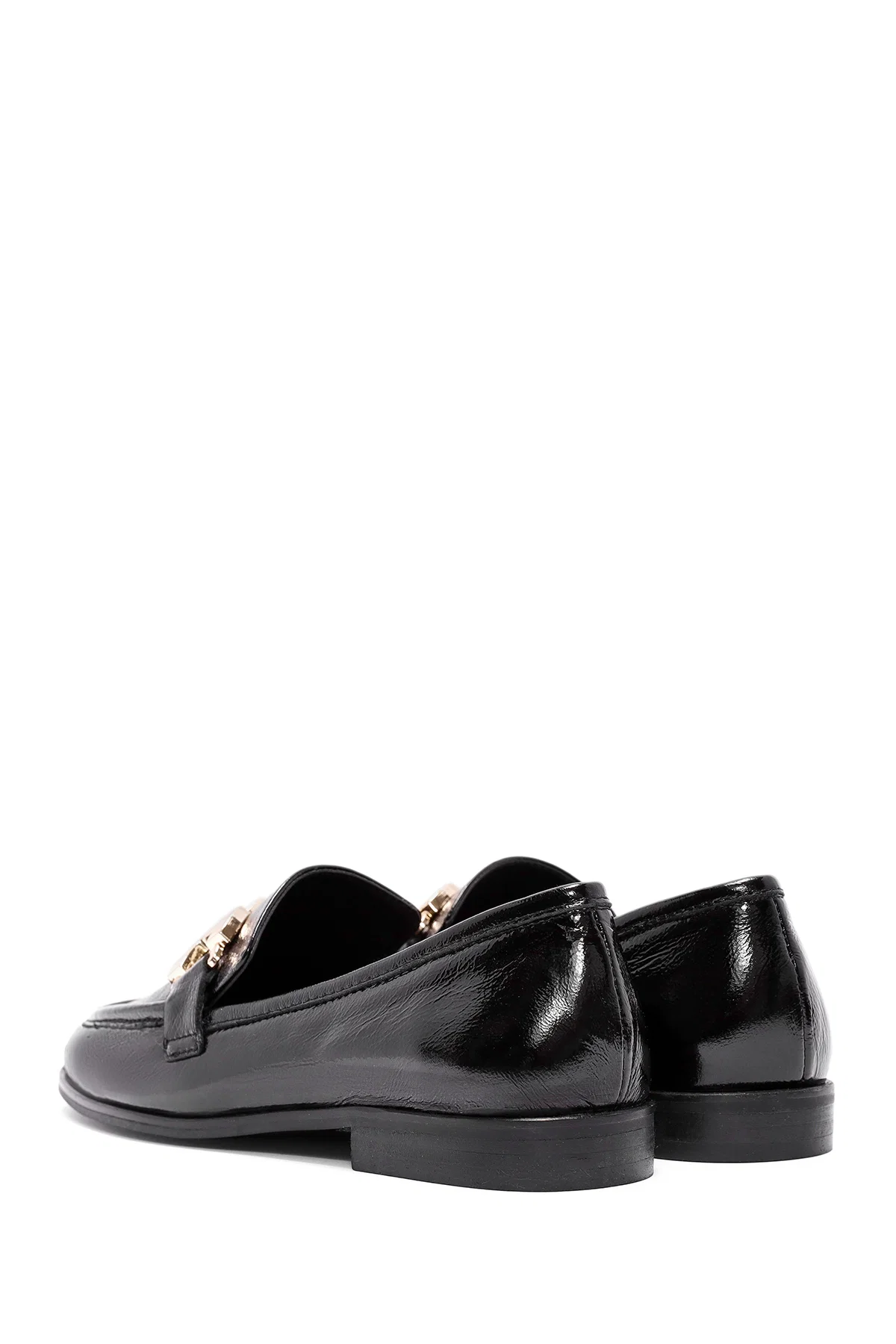 Kadın Siyah Toka Detaylı Deri Maskülen Loafer - Image 5