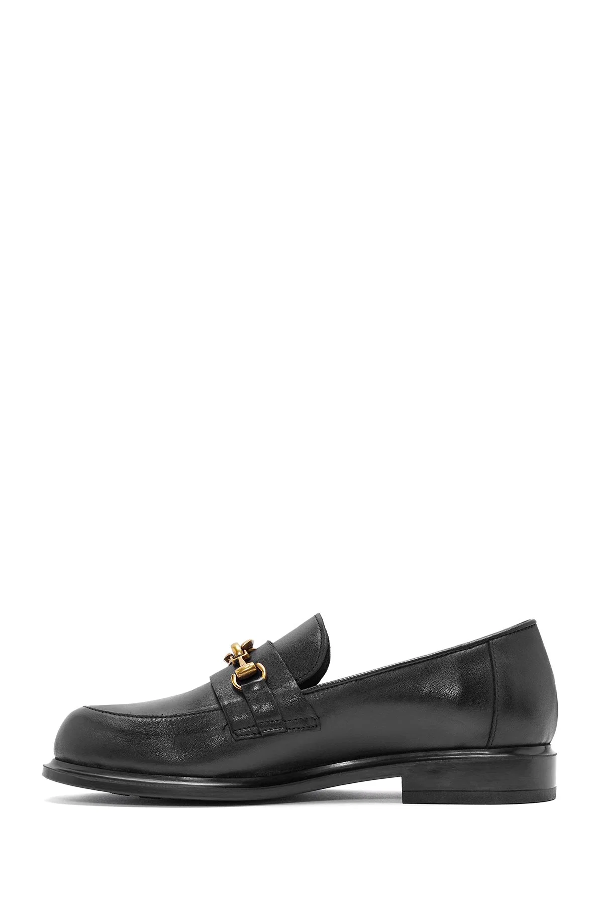 Kadın Siyah Toka Detaylı Deri Maskülen Loafer - Image 2