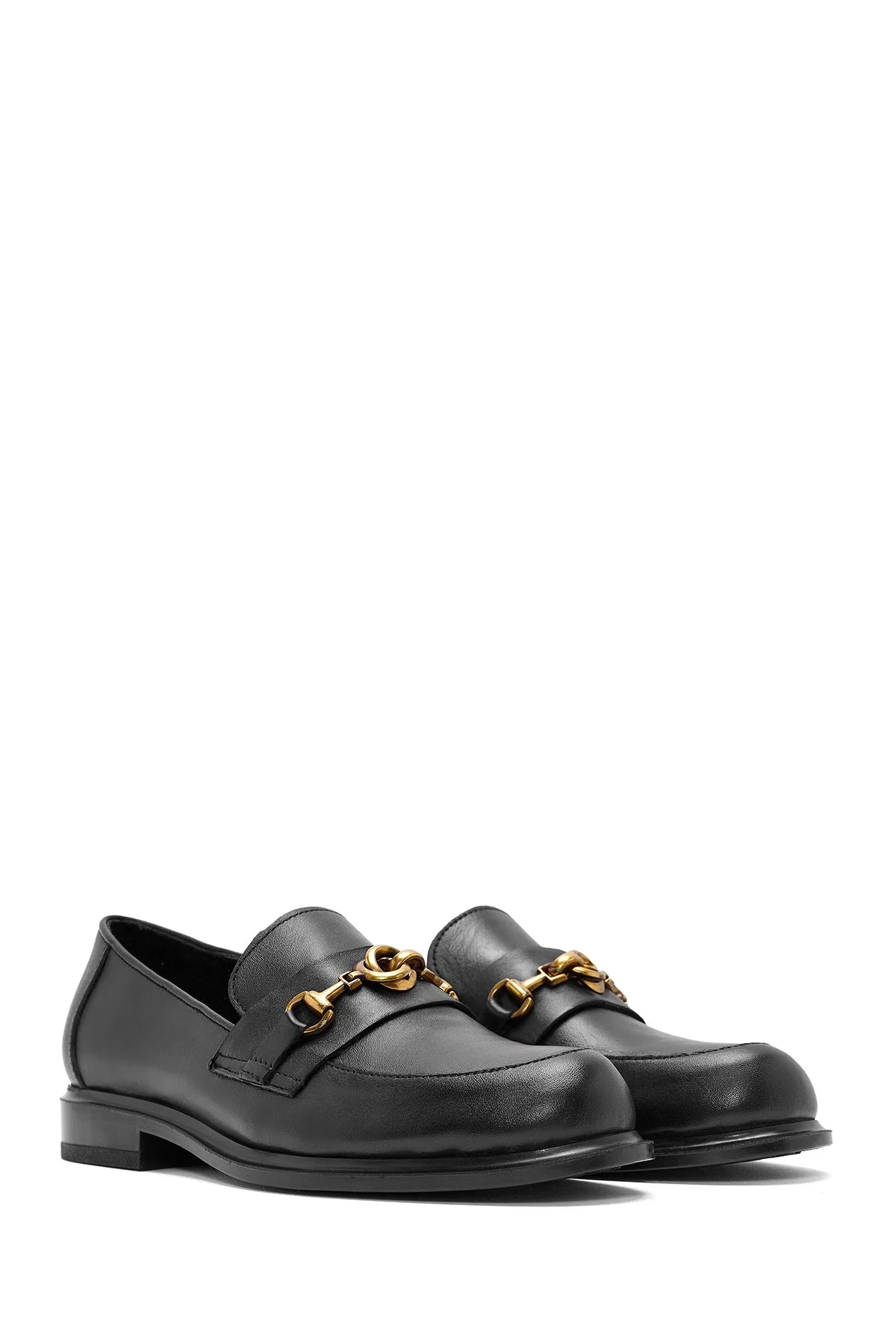 Kadın Siyah Toka Detaylı Deri Maskülen Loafer - Image 3