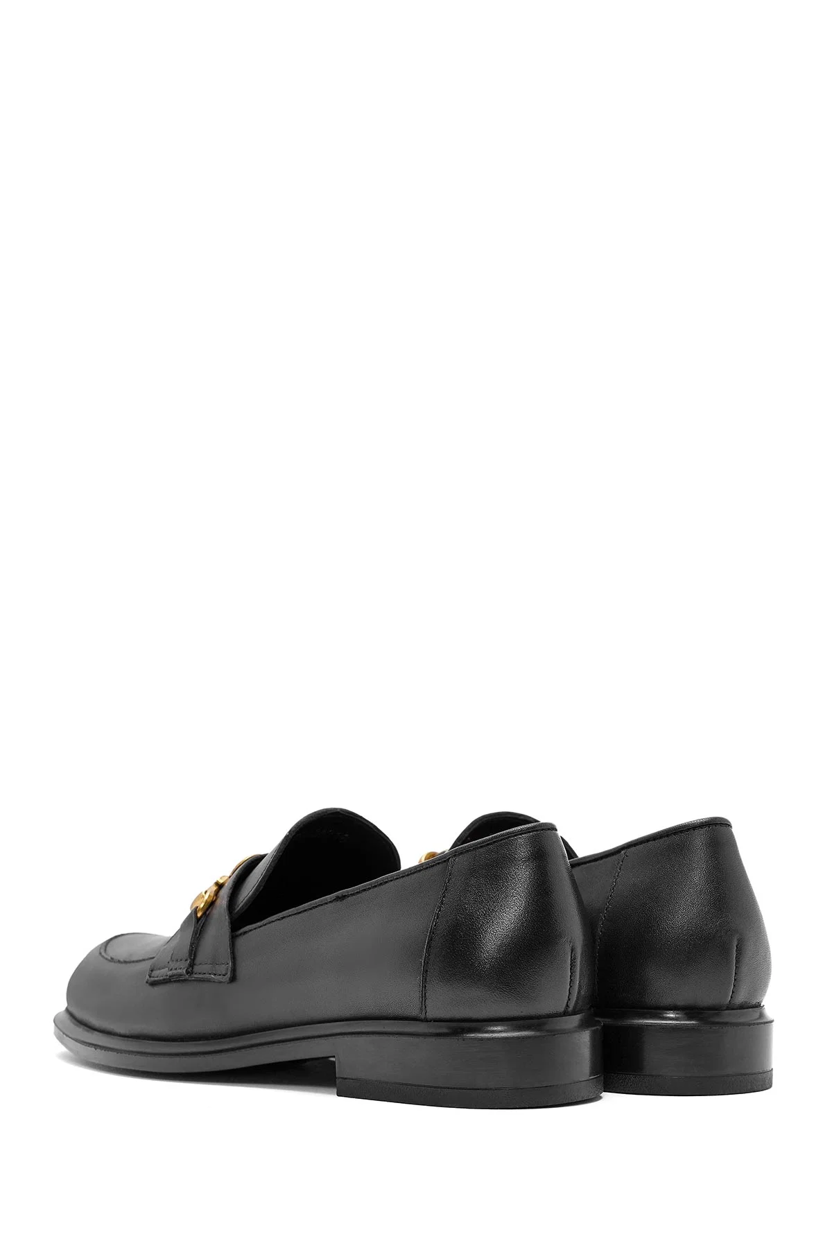 Kadın Siyah Toka Detaylı Deri Maskülen Loafer - Image 5