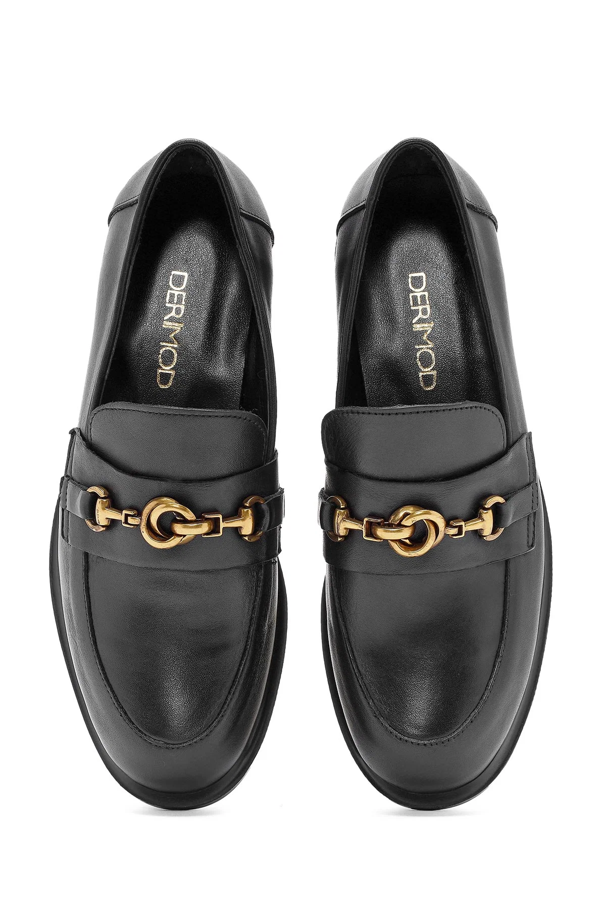 Kadın Siyah Toka Detaylı Deri Maskülen Loafer - Image 7