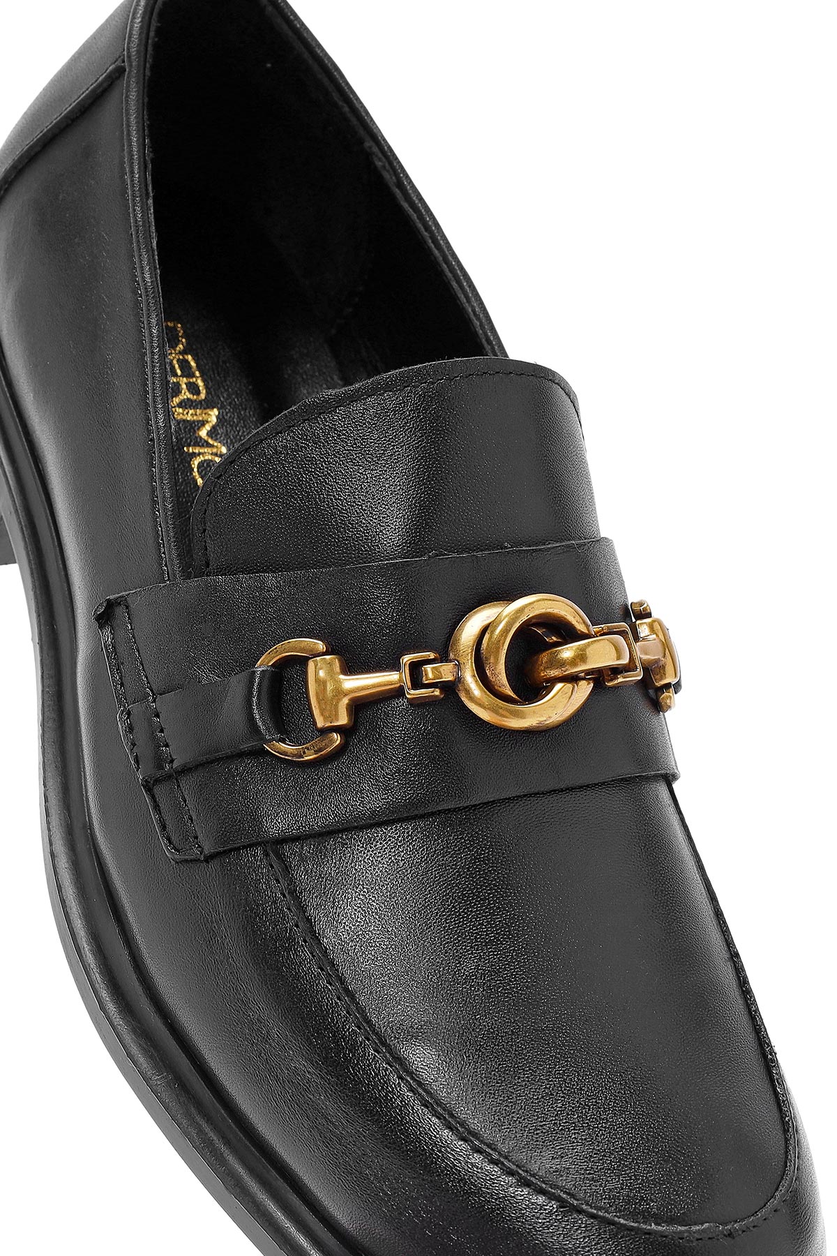 Kadın Siyah Toka Detaylı Deri Maskülen Loafer - Image 9