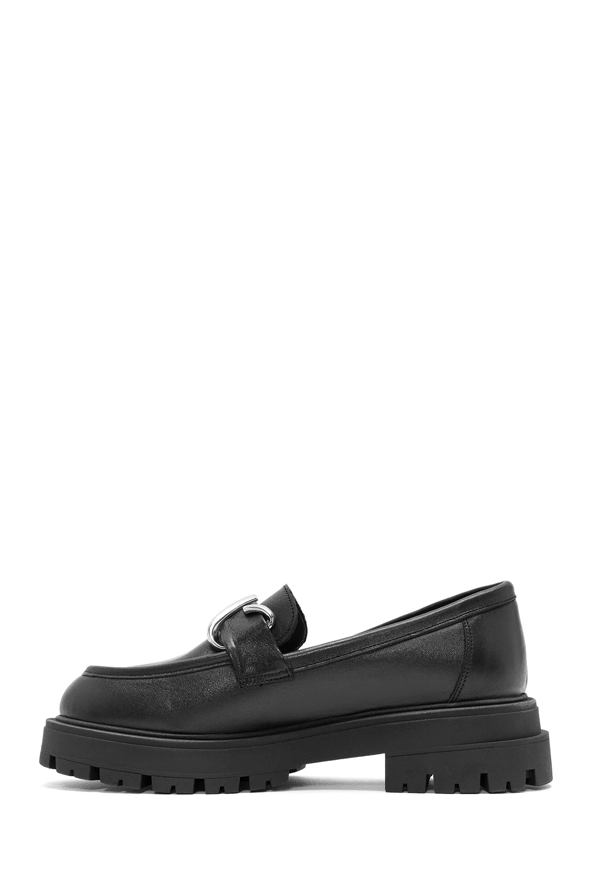 Kadın Siyah Toka Detaylı Deri Maskülen Loafer - Image 2