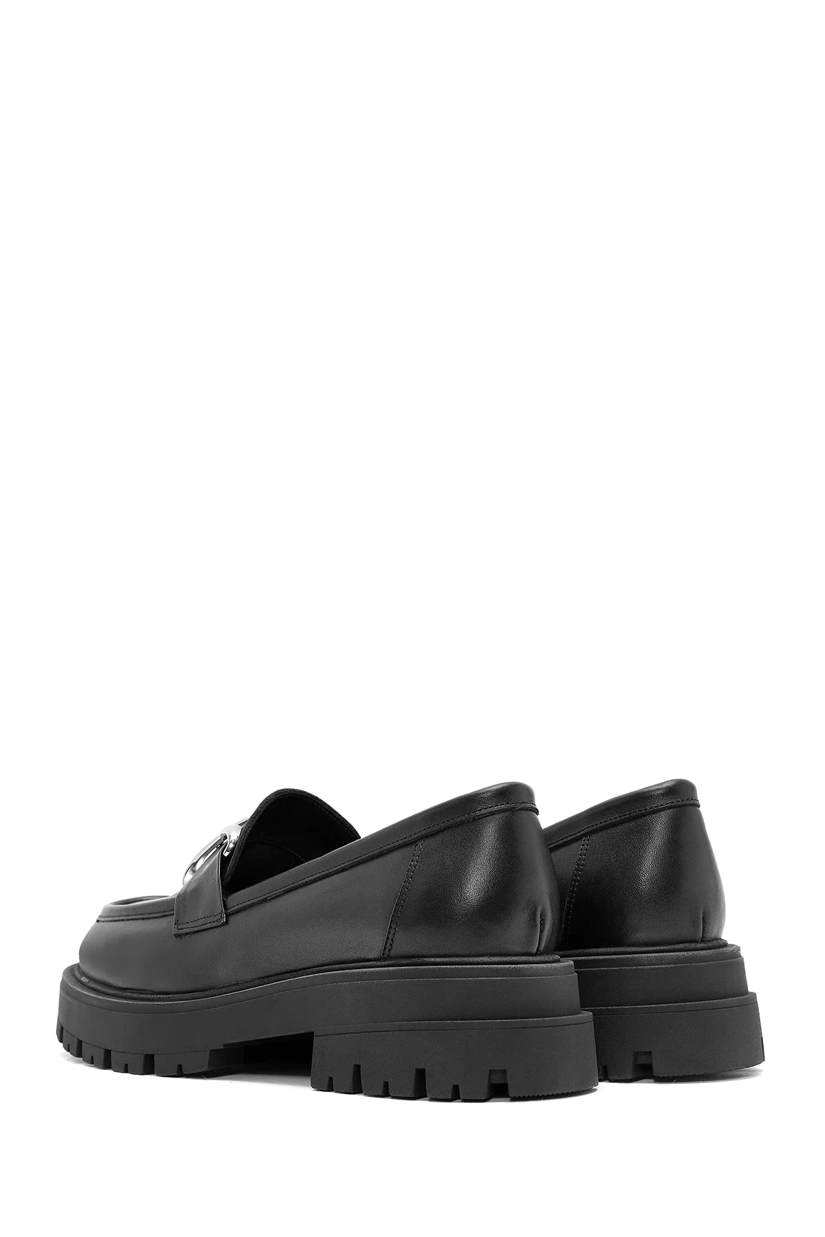 Kadın Siyah Toka Detaylı Deri Maskülen Loafer - Image 5
