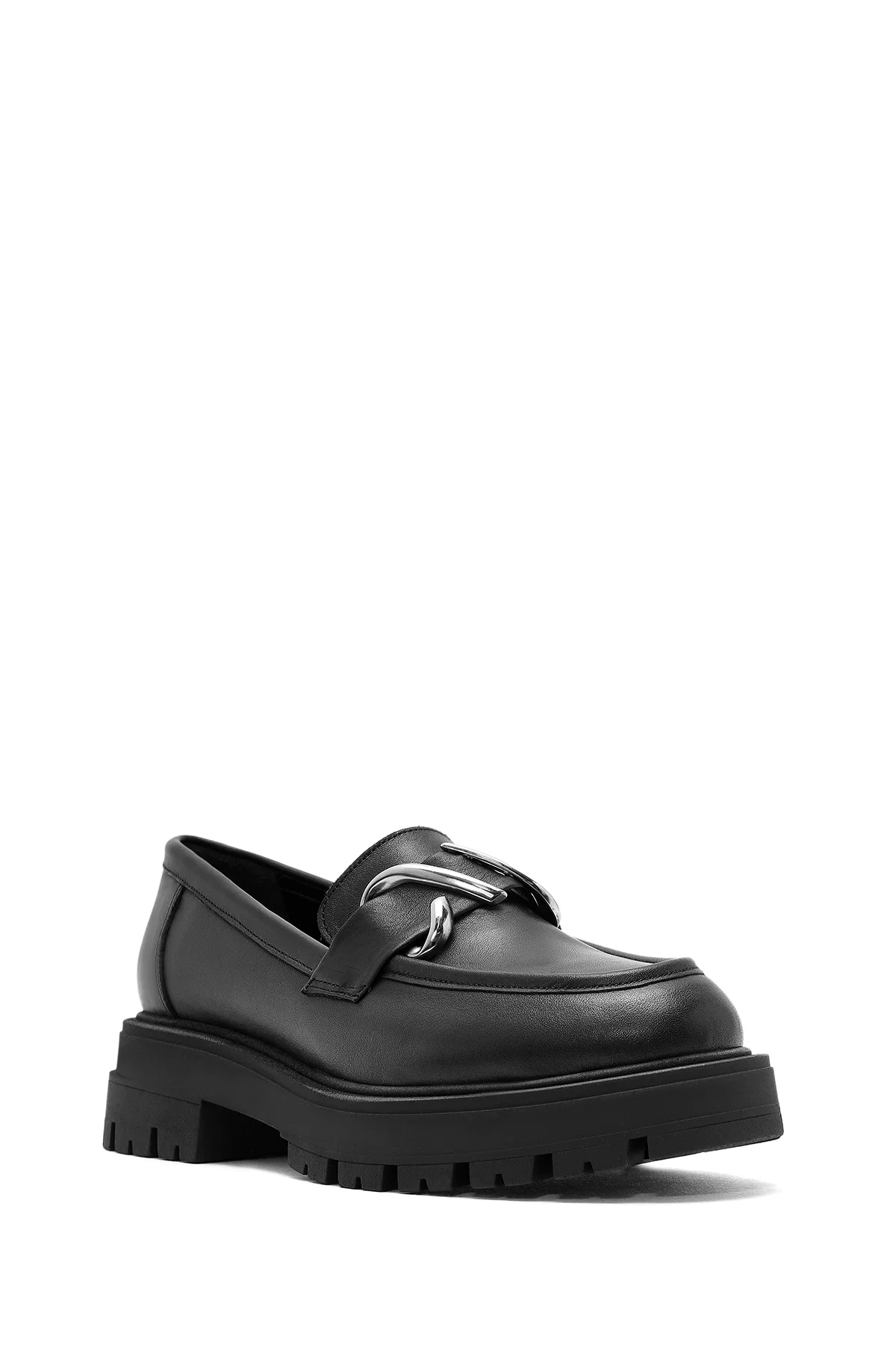 Kadın Siyah Toka Detaylı Deri Maskülen Loafer - Image 6