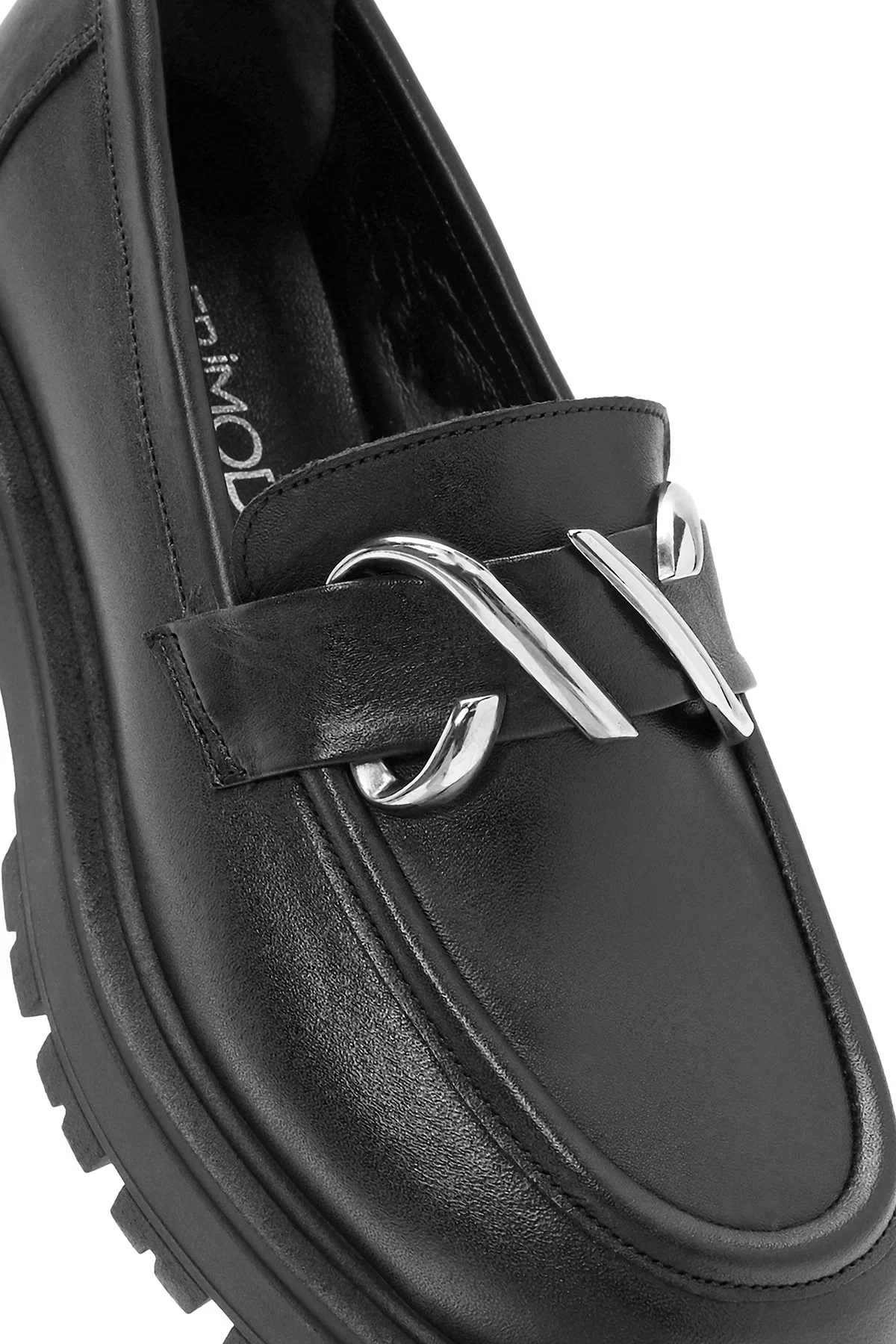 Kadın Siyah Toka Detaylı Deri Maskülen Loafer - Image 9