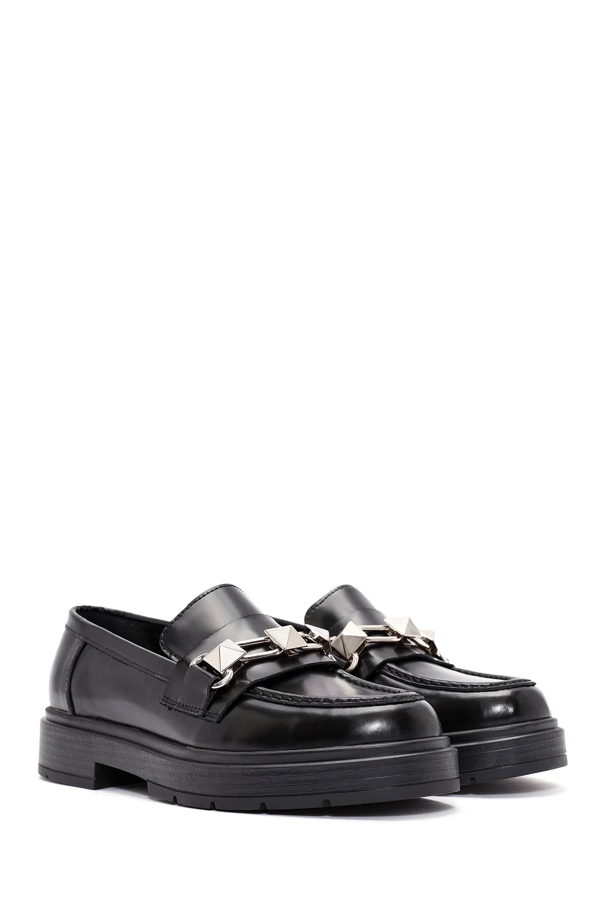 Kadın Siyah Toka Detaylı Deri Maskülen Loafer - Image 3