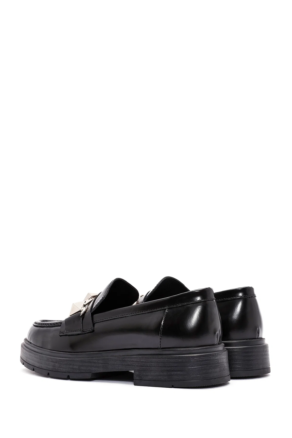 Kadın Siyah Toka Detaylı Deri Maskülen Loafer - Image 5