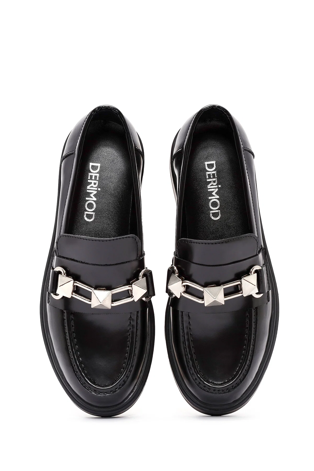 Kadın Siyah Toka Detaylı Deri Maskülen Loafer - Image 7