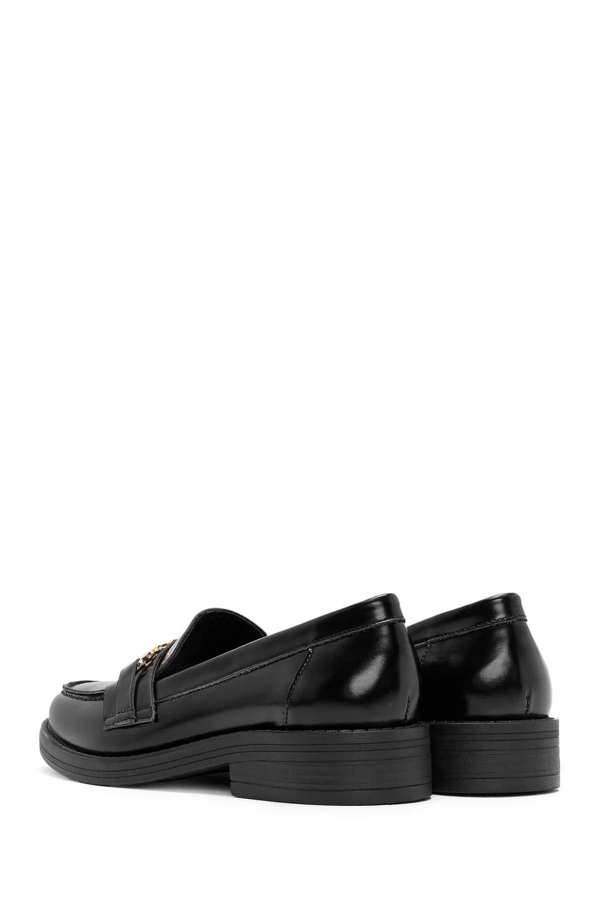 Kadın Siyah Toka Detaylı Deri Maskülen Loafer - Image 5