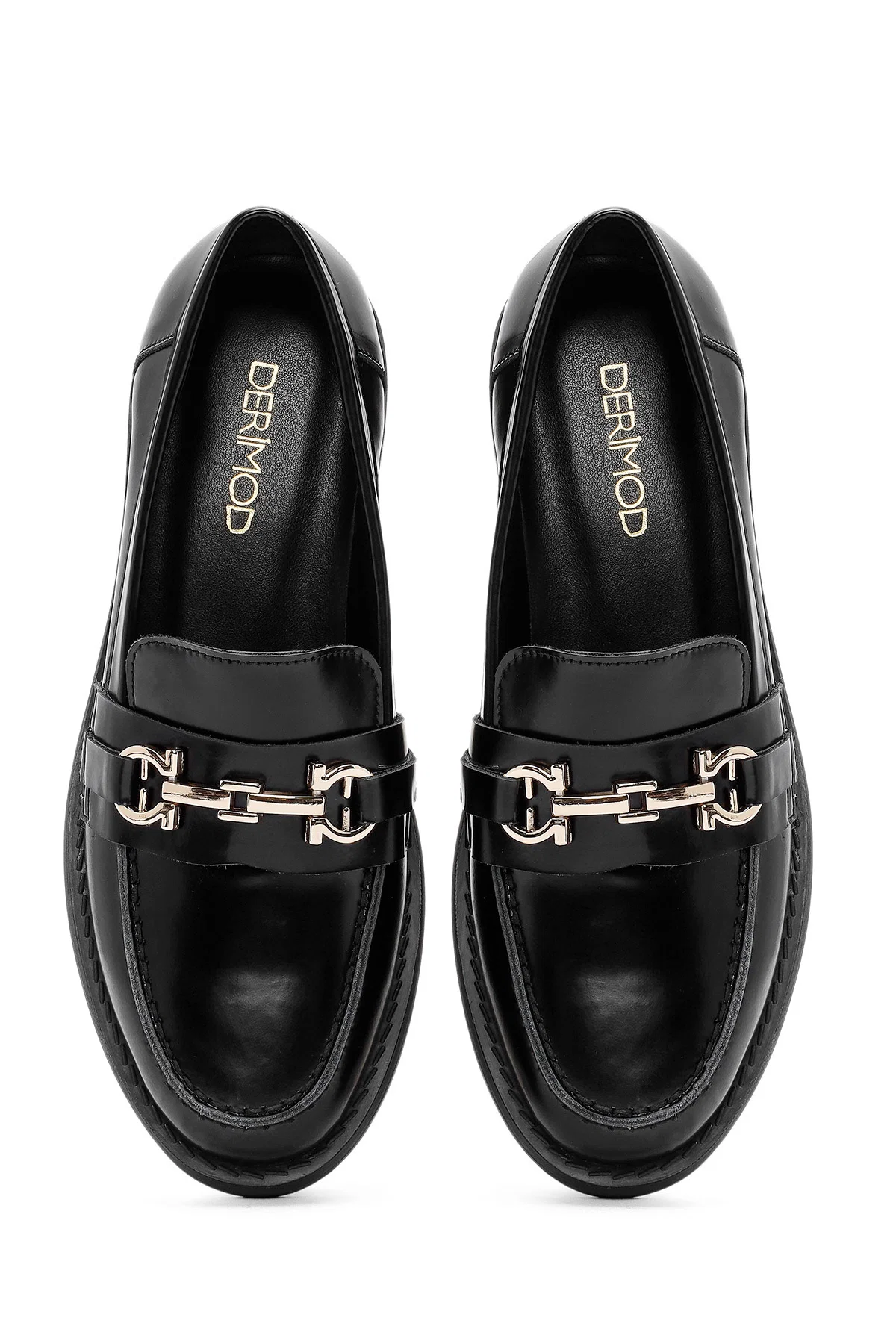 Kadın Siyah Toka Detaylı Deri Maskülen Loafer - Image 7