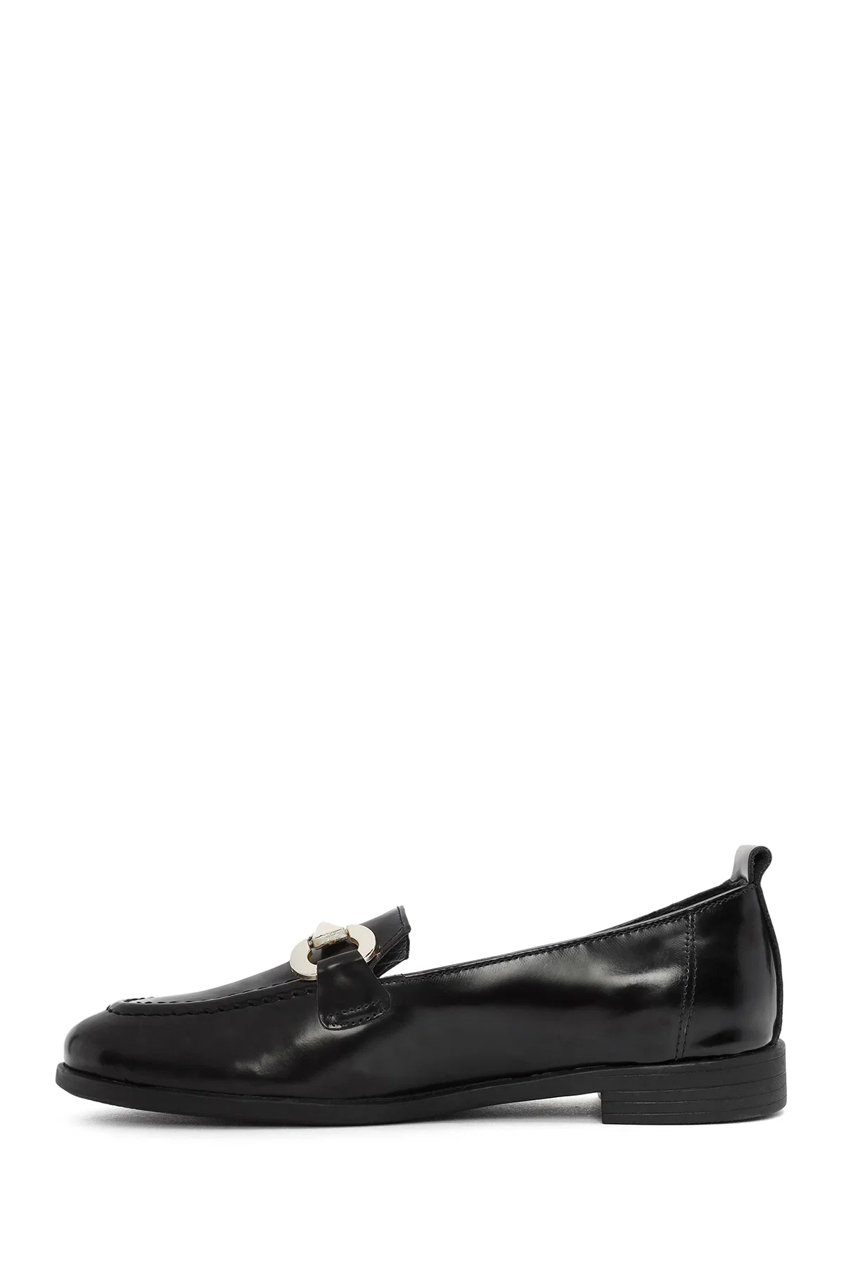 Kadın Siyah Toka Detaylı Deri Maskülen Loafer - Image 2