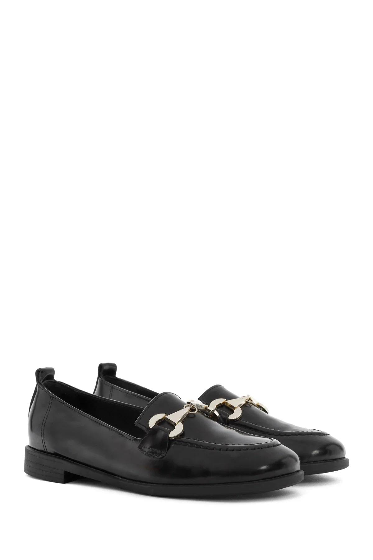 Kadın Siyah Toka Detaylı Deri Maskülen Loafer - Image 3