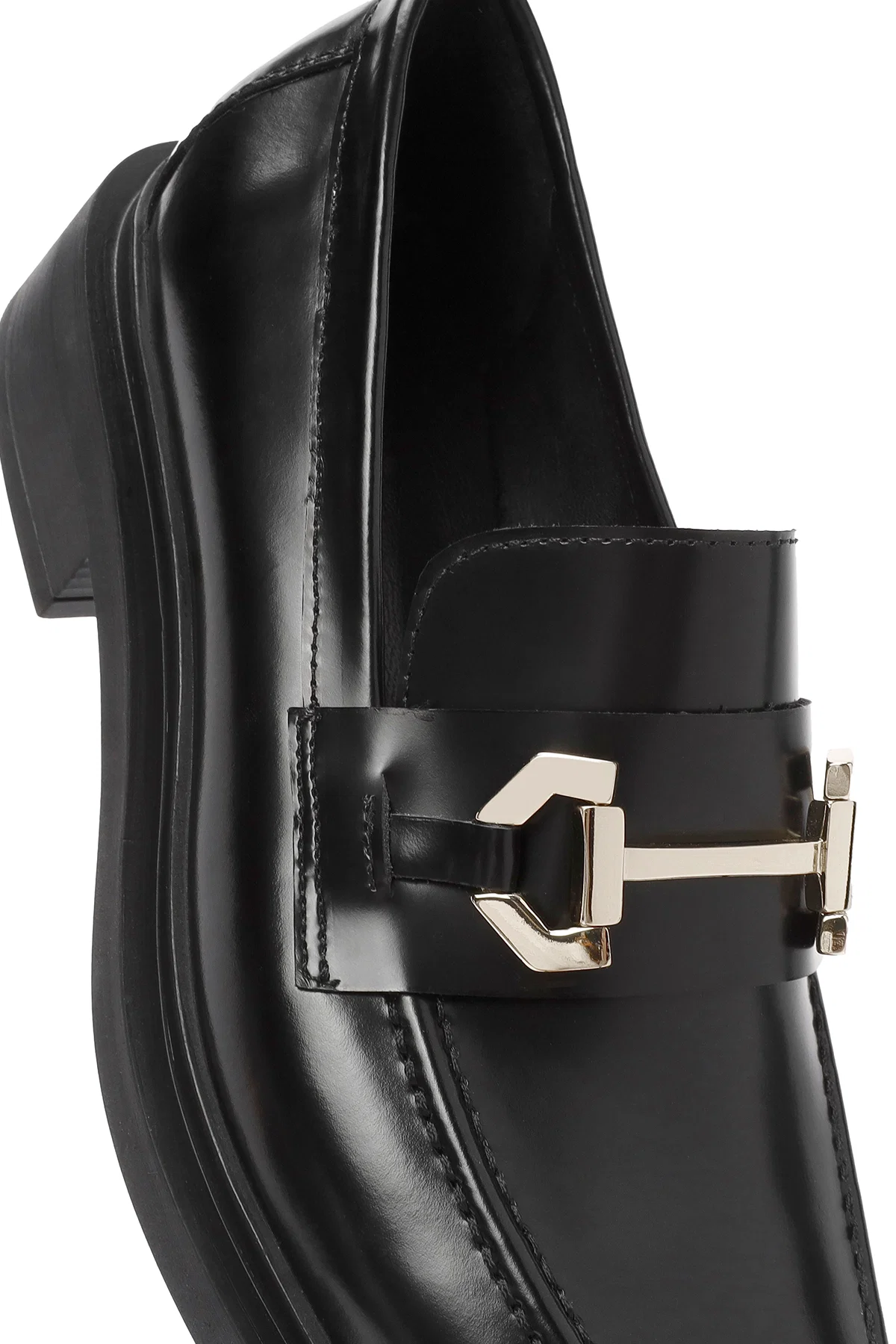 Kadın Siyah Toka Detaylı Deri Maskülen Loafer - Image 10
