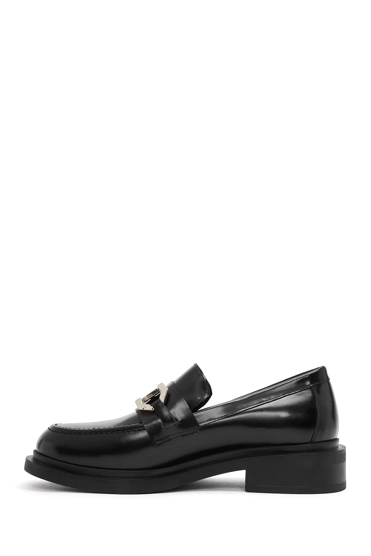 Kadın Siyah Toka Detaylı Deri Maskülen Loafer - Image 2