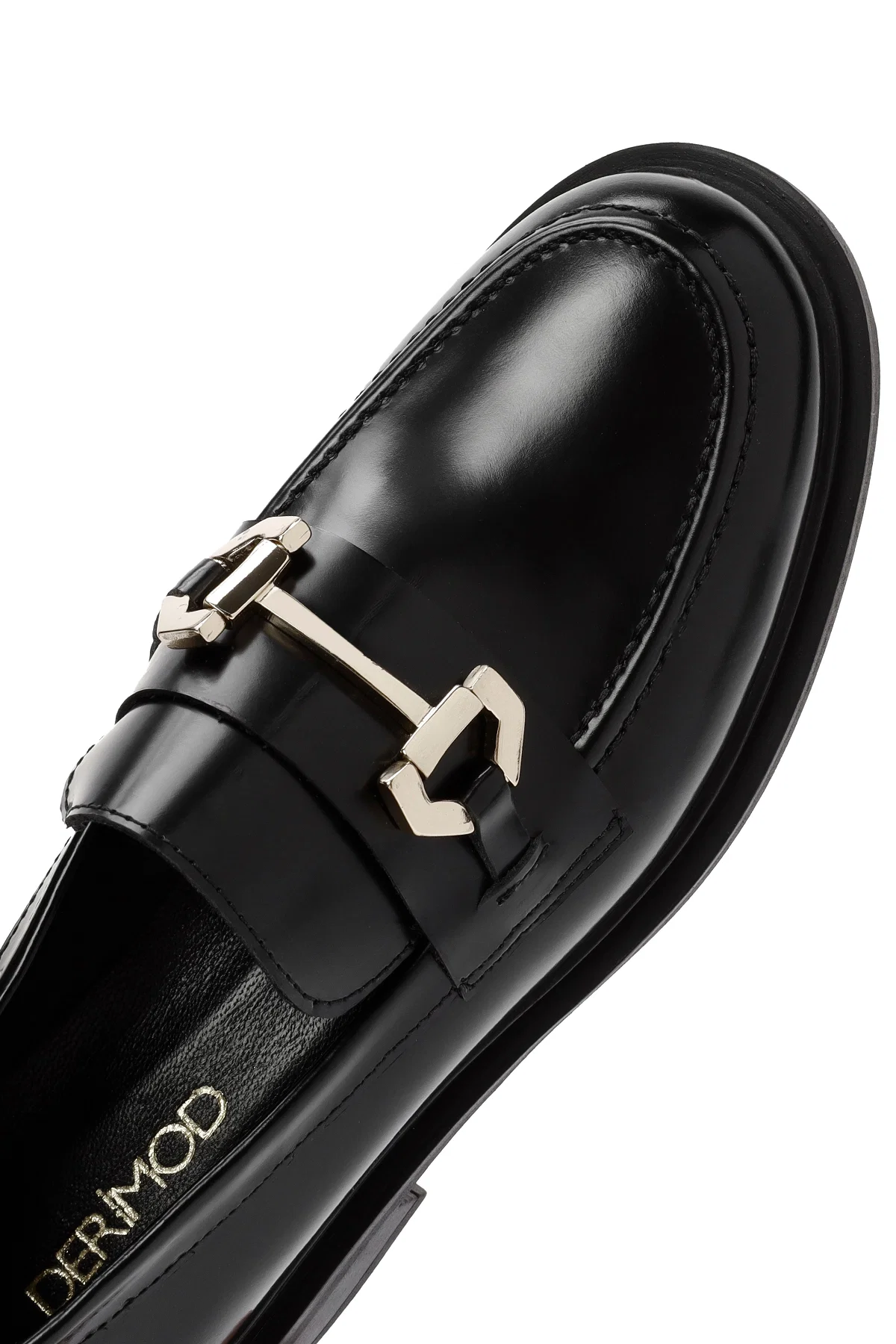 Kadın Siyah Toka Detaylı Deri Maskülen Loafer - Image 9