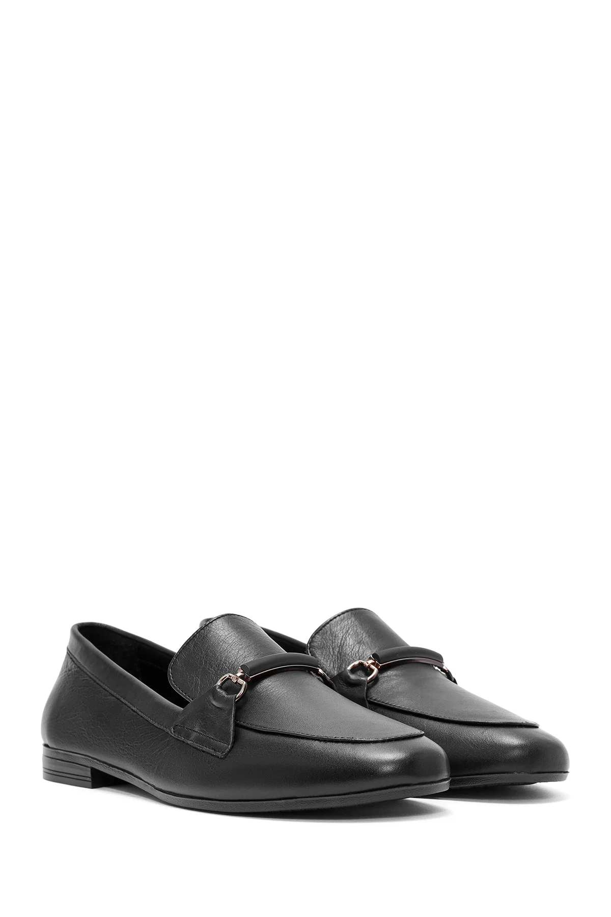 Kadın Siyah Toka Detaylı Deri Maskülen Loafer - Image 3