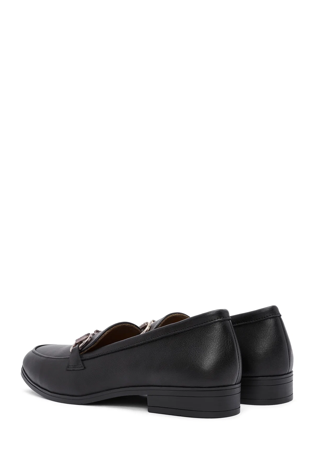 Kadın Siyah Toka Detaylı Deri Maskülen Loafer - Image 5