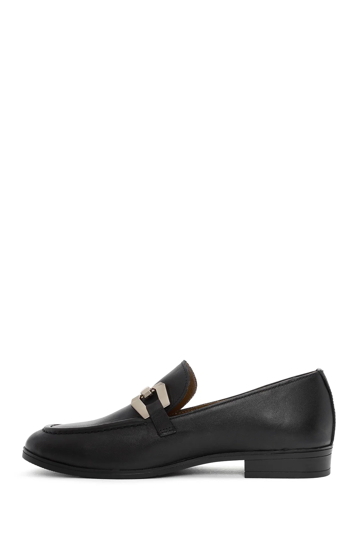 Kadın Siyah Toka Detaylı Deri Maskülen Loafer - Image 2