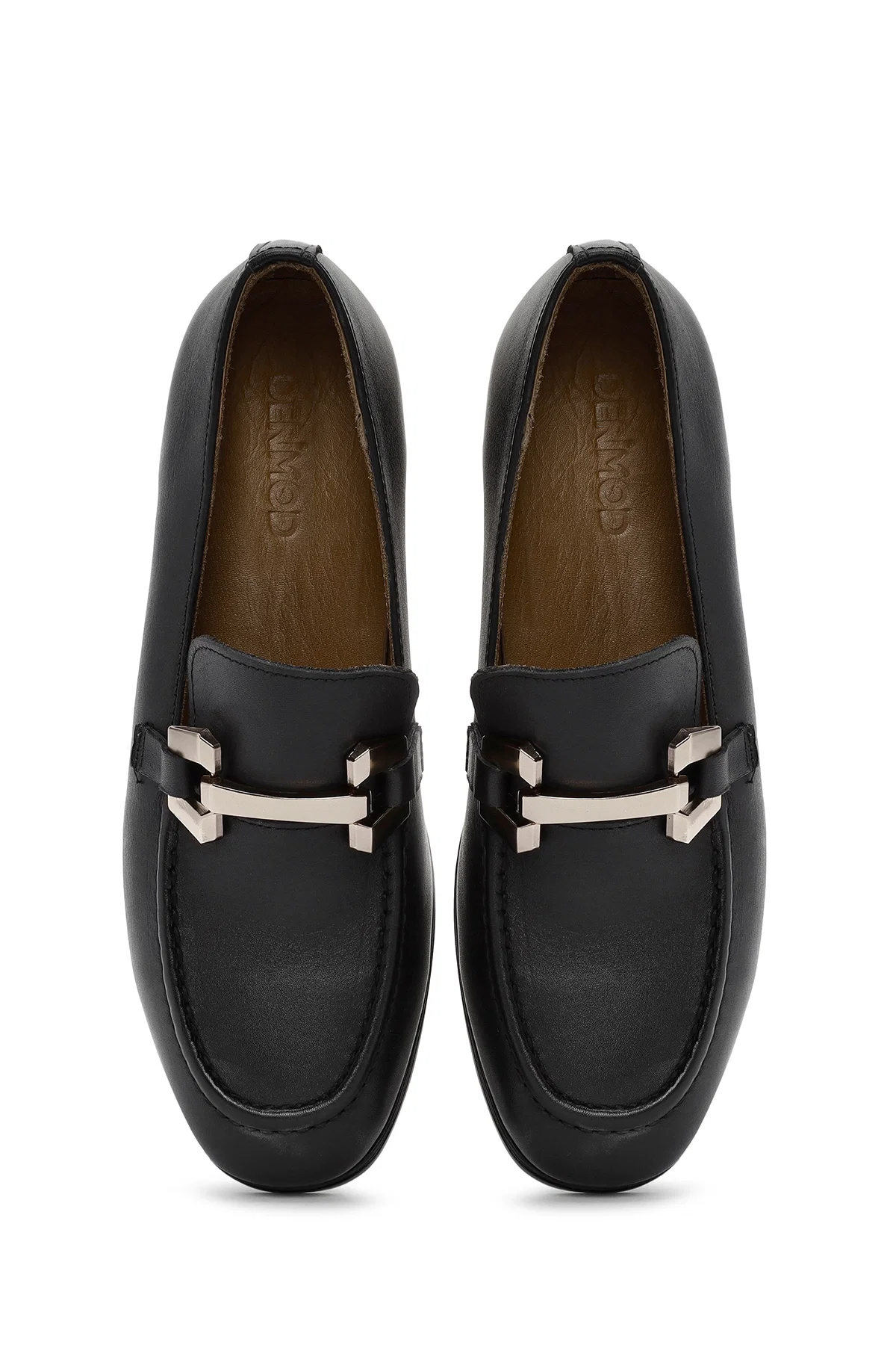 Kadın Siyah Toka Detaylı Deri Maskülen Loafer - Image 7