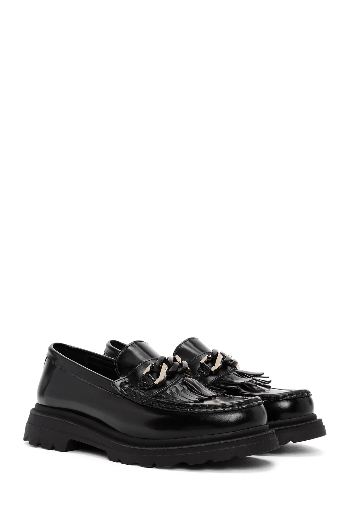 Kadın Siyah Toka Detaylı Deri Maskülen Loafer - Image 3