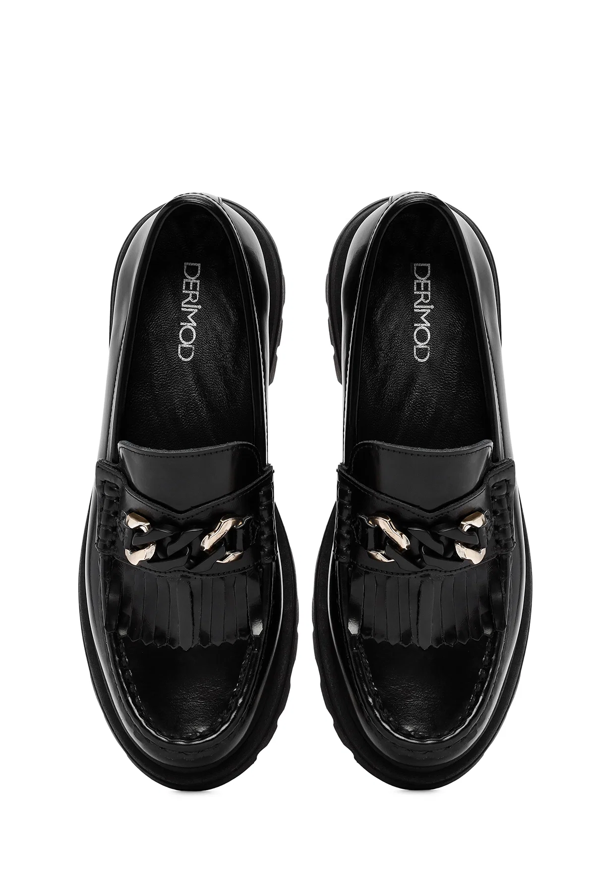 Kadın Siyah Toka Detaylı Deri Maskülen Loafer - Image 7