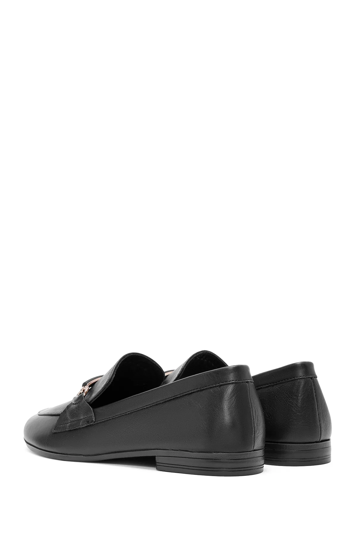 Kadın Siyah Toka Detaylı Deri Maskülen Loafer - Image 5