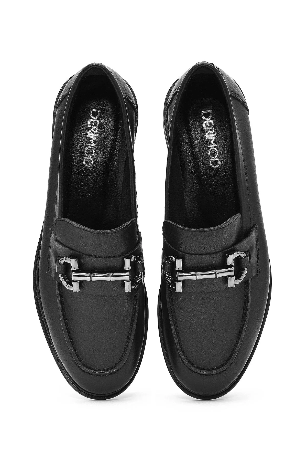 Kadın Siyah Toka Detaylı Deri Maskülen Loafer - Image 7