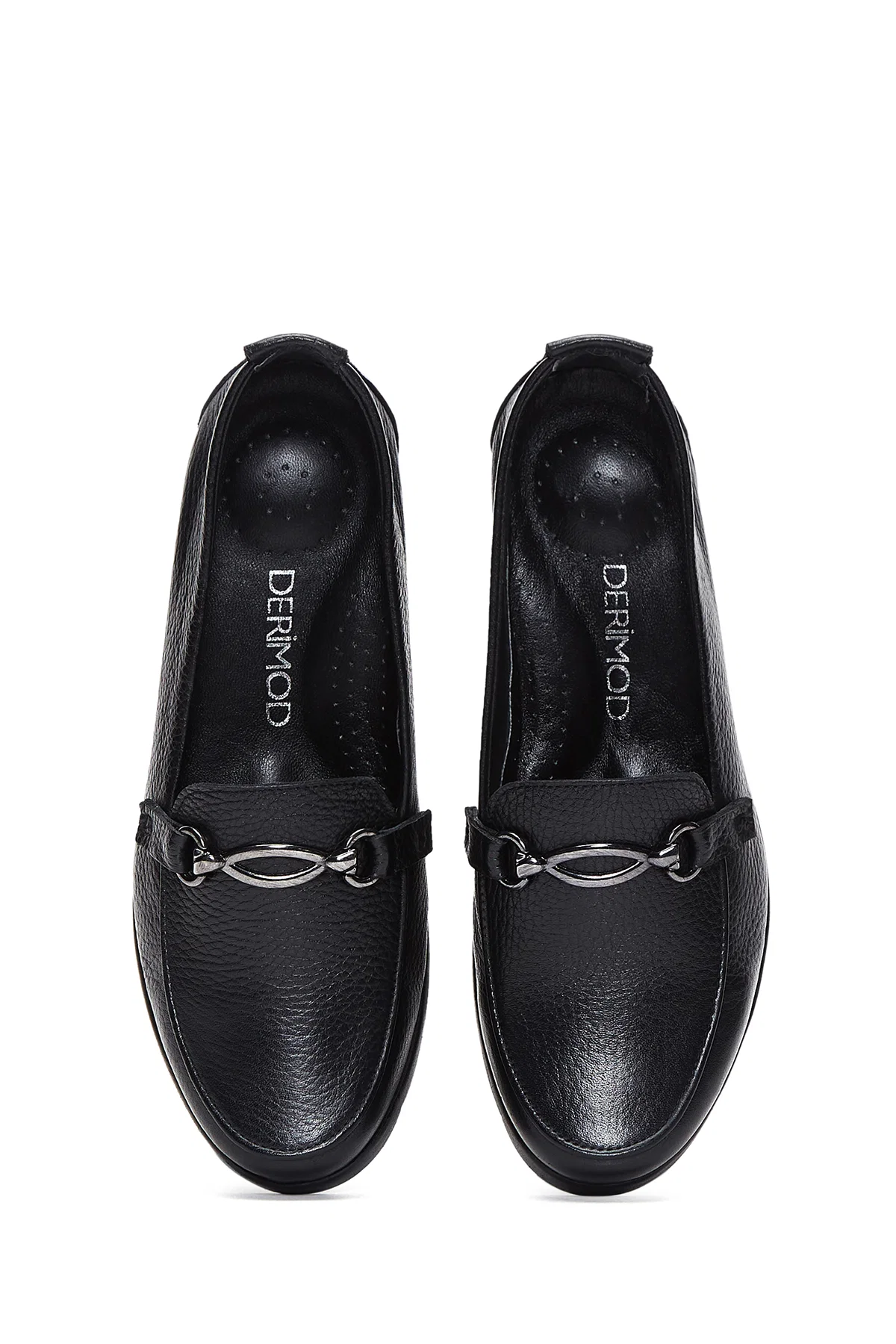 Kadın Siyah Toka Detaylı Dolgu Topuklu Deri Loafer - Image 6