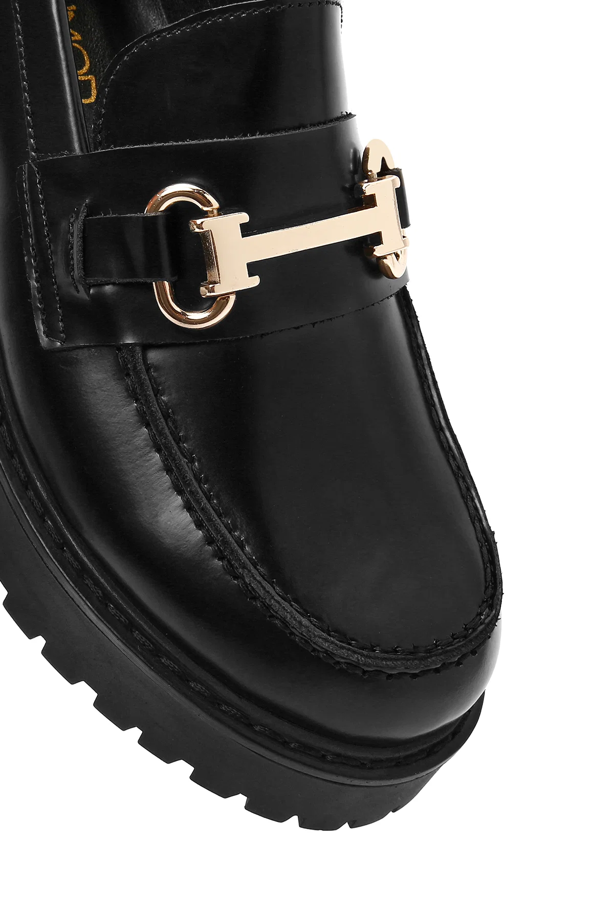 Kadın Siyah Toka Detaylı Kalın Tabanlı Deri Maskülen Loafer - Image 10