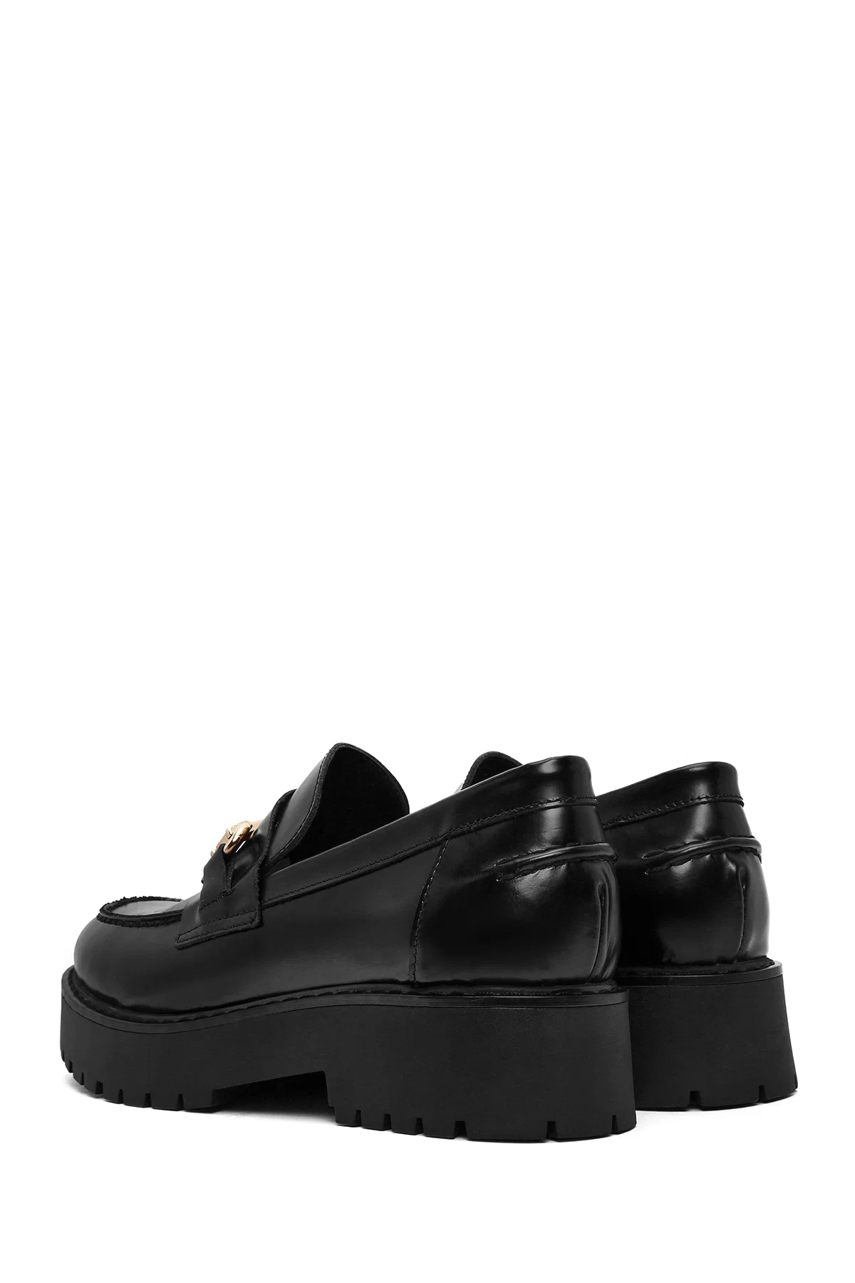 Kadın Siyah Toka Detaylı Kalın Tabanlı Deri Maskülen Loafer - Image 5